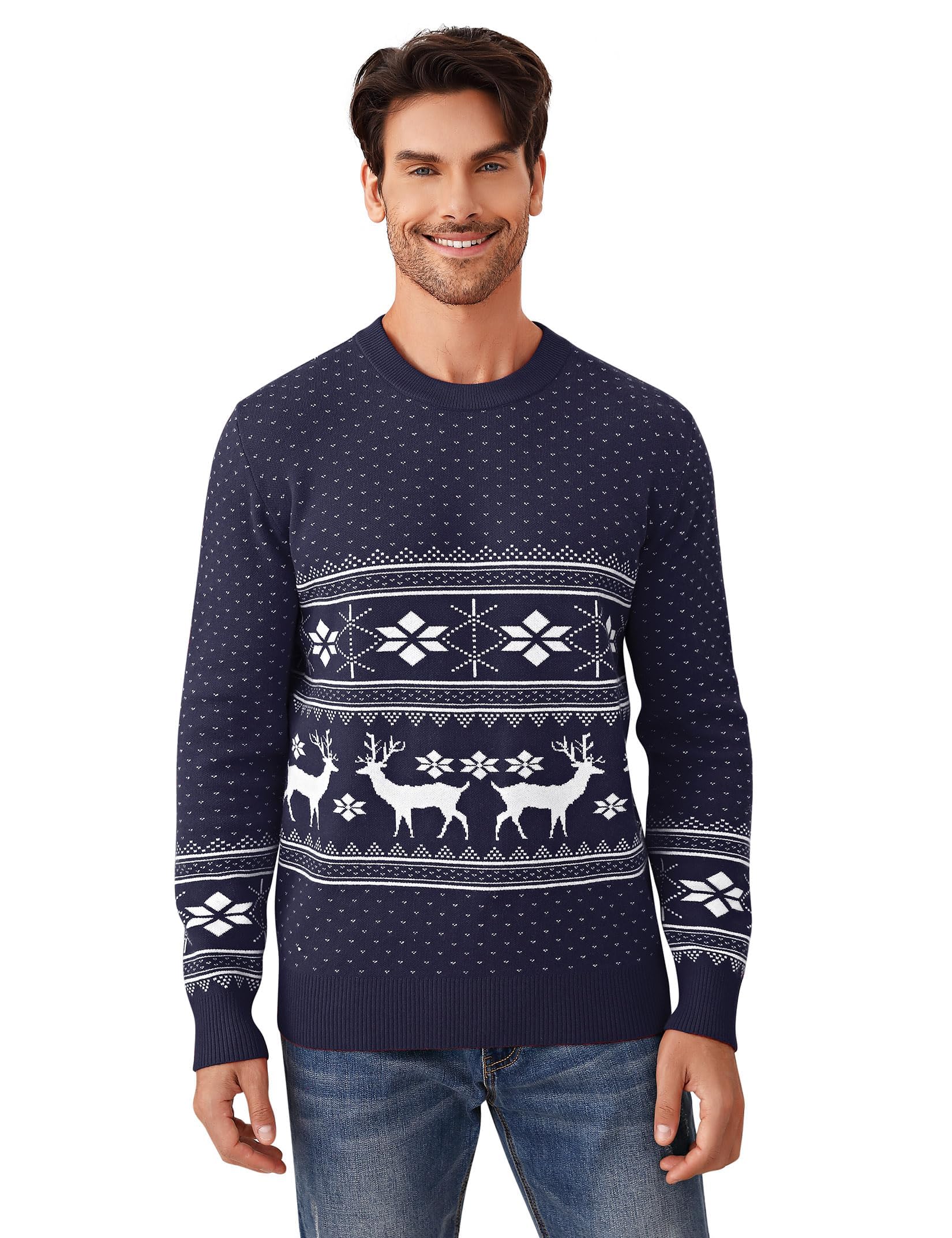 Garvee Men's -Navy ’S Warm Christmas Jumpers, Reindeer & Snowflake Knit Pullover, Festive Xmas Sweaters Knitwear, Navy, M