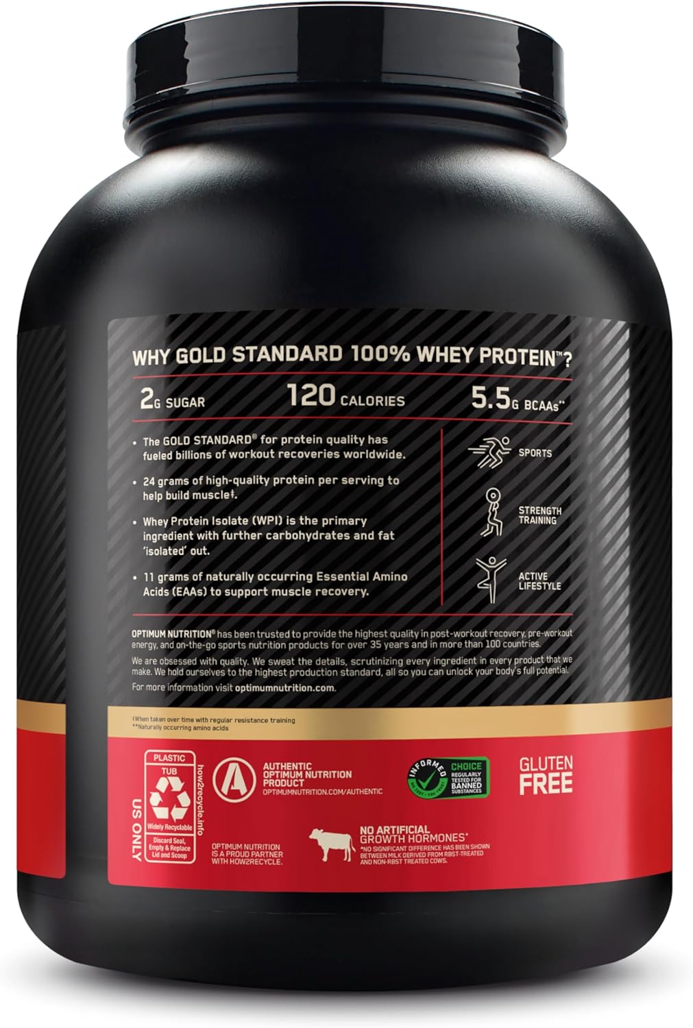 Optimum Nutrition Gold Standard 100% Whey Protein Powder, Cookies & Cream, 5 Pound (Packaging May Vary)