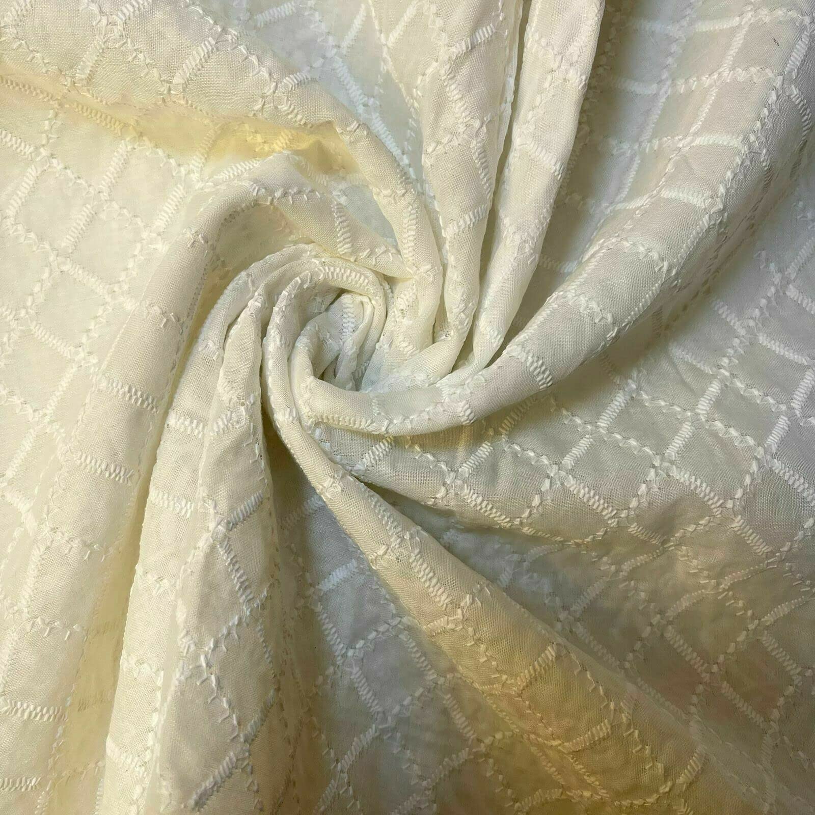 Indian 100% Cotton Lawn All Over Border Broderie Anglaise Embroidered Dress Craft Fabric Material 44"