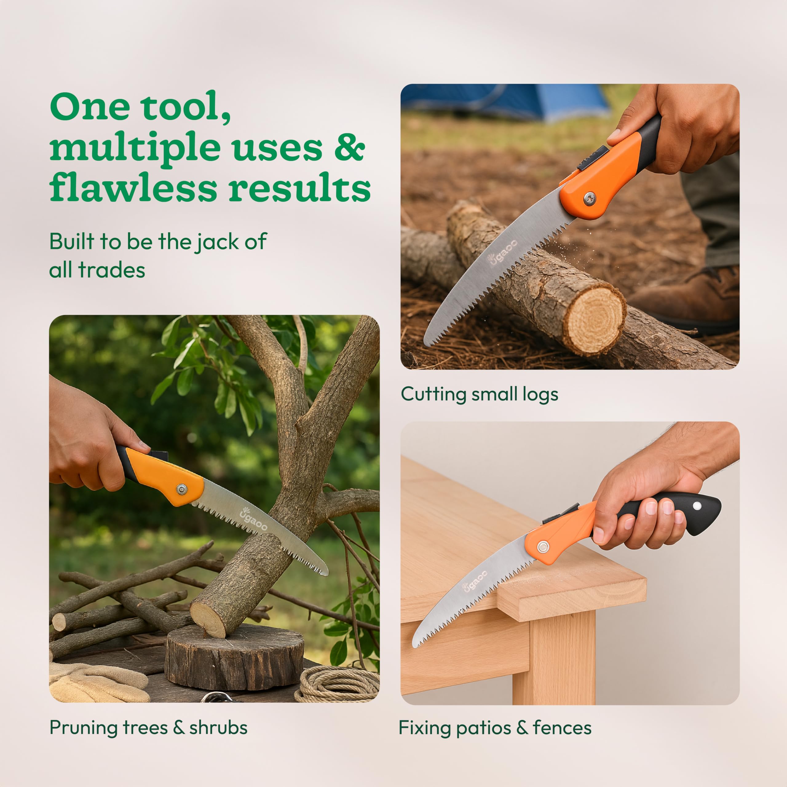 Ugaoo Heavy Duty Folding Wood Cutter Saw | Hand Saw for Wood Cutting & Pruning Trees | Outdoor Hacksaw Tool with 18 cm Carbon Steel Blade | Non-Slip Grip & Safety Lock 2
