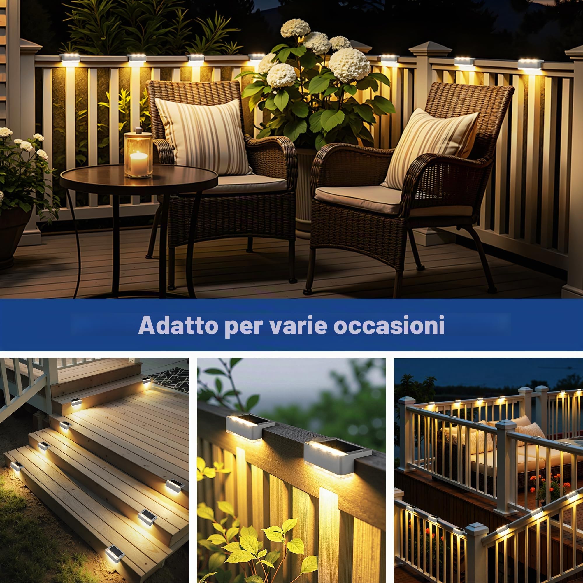 Solpex Lampade solari per esterni, 12 pezzi, luce bianca calda, luci solari impermeabili, illuminazione a LED per scale esterne, gradini, recinzioni, giardino, cortile, terrazza, grondaia, decorazione