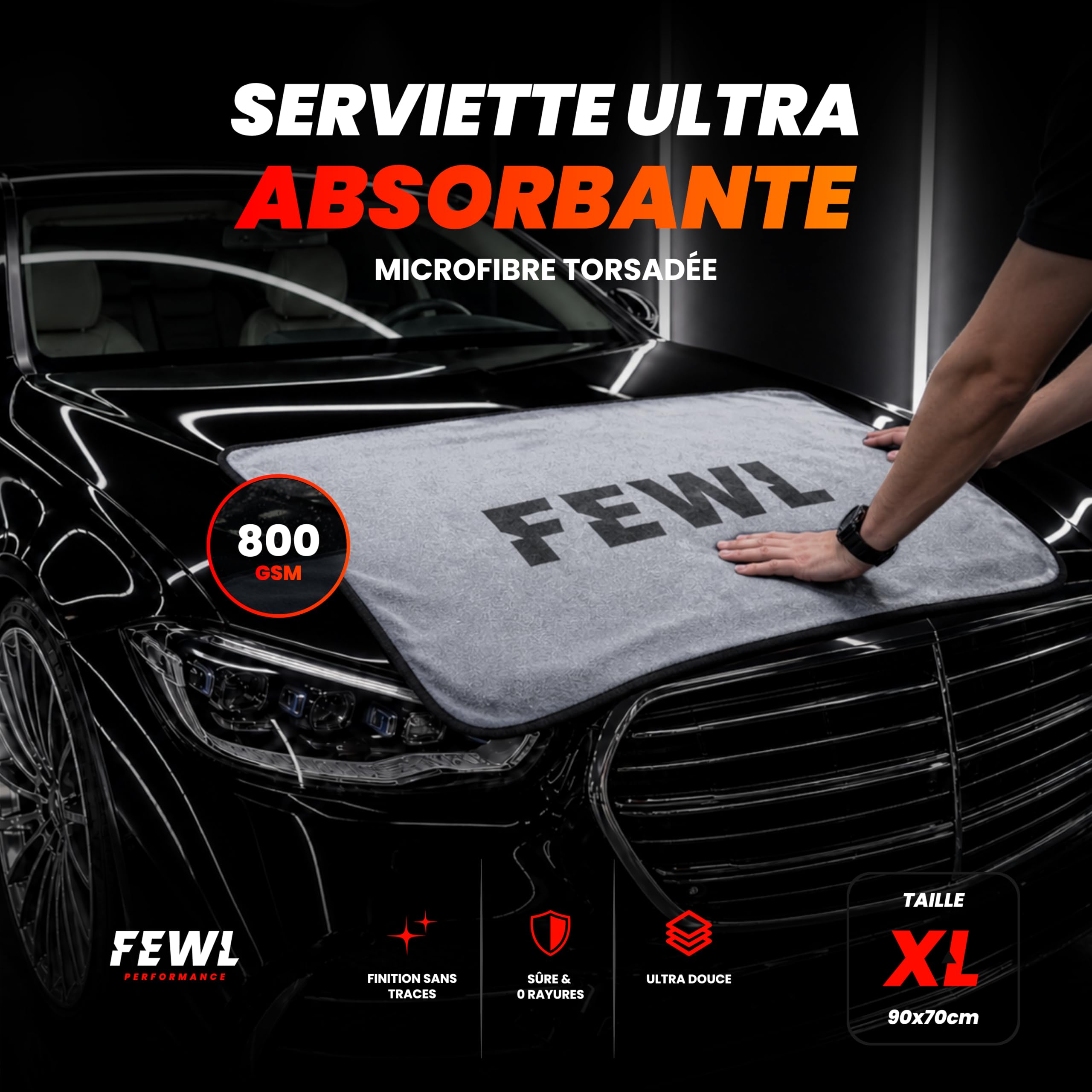 Set mit 2 Mikrofaser-Handtüchern, 800 g/m² – Ultra saugfähig XL 90 x 70 cm – trocknet ohne Spuren oder Kratzer – Mikrofasertuch Detailing Auto Premium