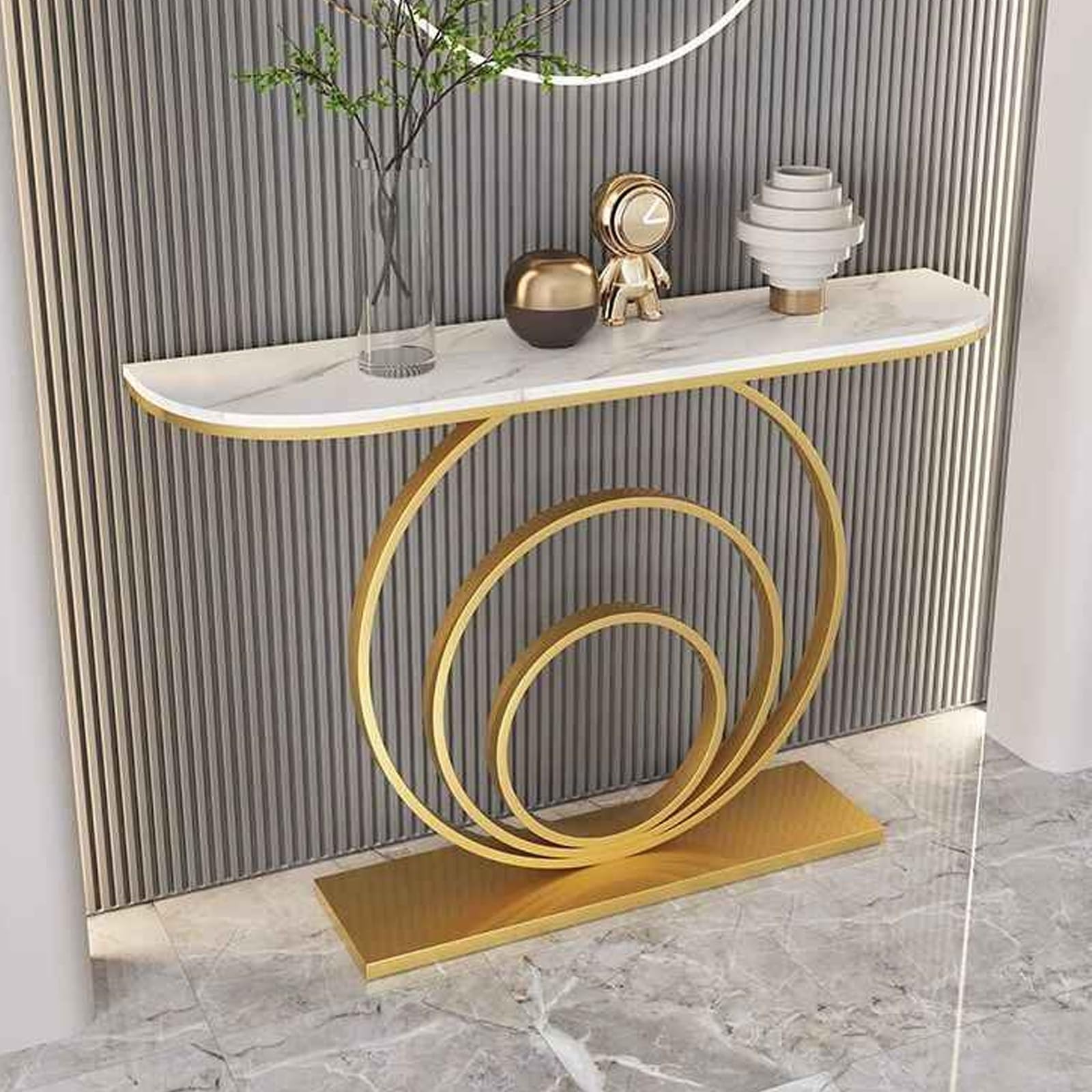 HARELA Narrow Long Entryway Table for Living Room, Modern Console Table Sofa Table with Geometric Metal Frame, Hallway Foyer Table for Entrance Living Room(White,100cm/39.4in)