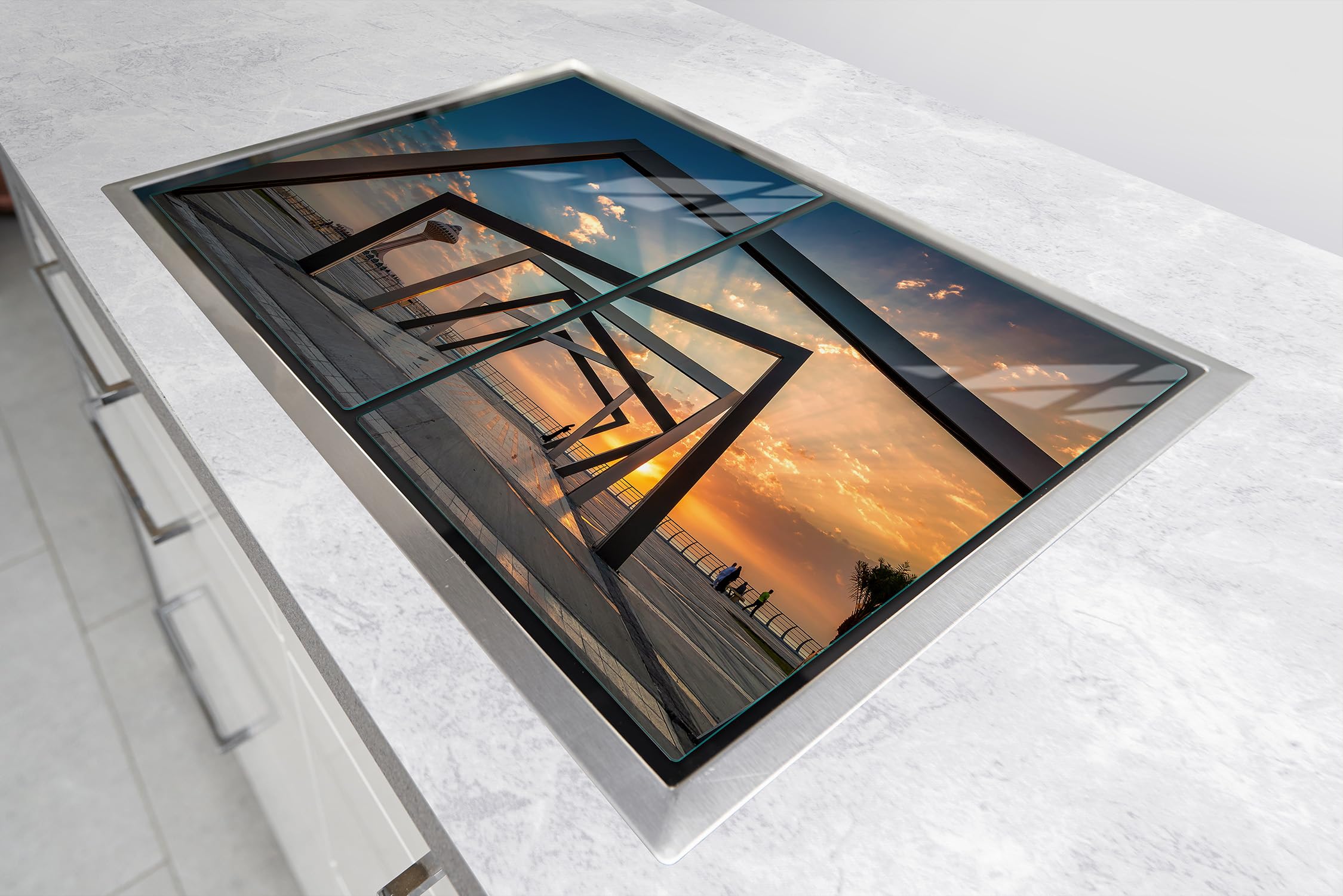 TMK ArtDeko Copri piano cottura induzione 75 x 52 cm copertura per piano cottura in vetroceramica 2 pezzi universale per piastre di cottura paraspruzzi tagliere in vetro temprato, Campo