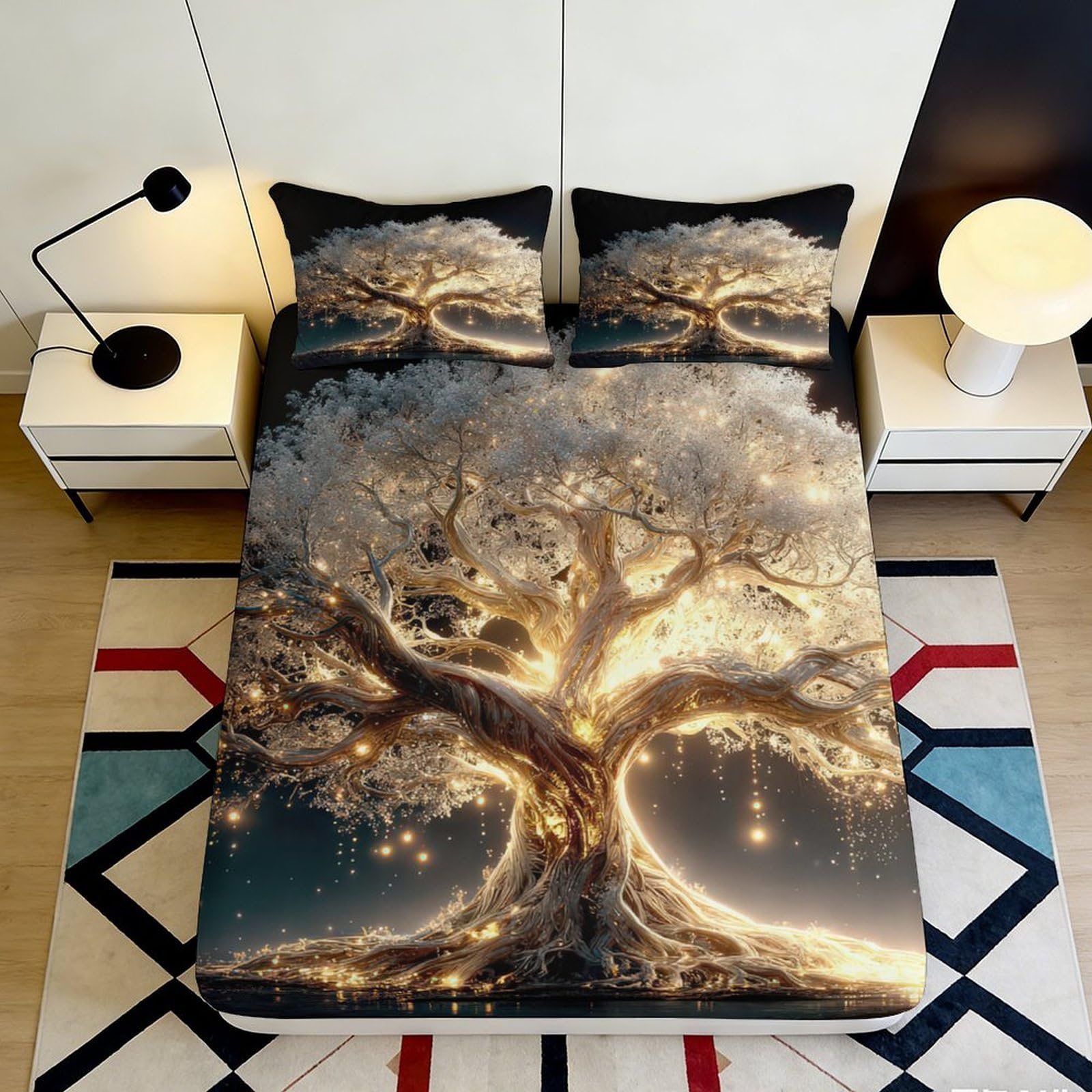 Pnayamiorkfel Style-4 3D Printed Fantasy Tree Fitted Sheet Microfiber Soft Decor Magical Forest Bed Cover For Bedroom Guest Room Mattress Protection 90X200x25cm