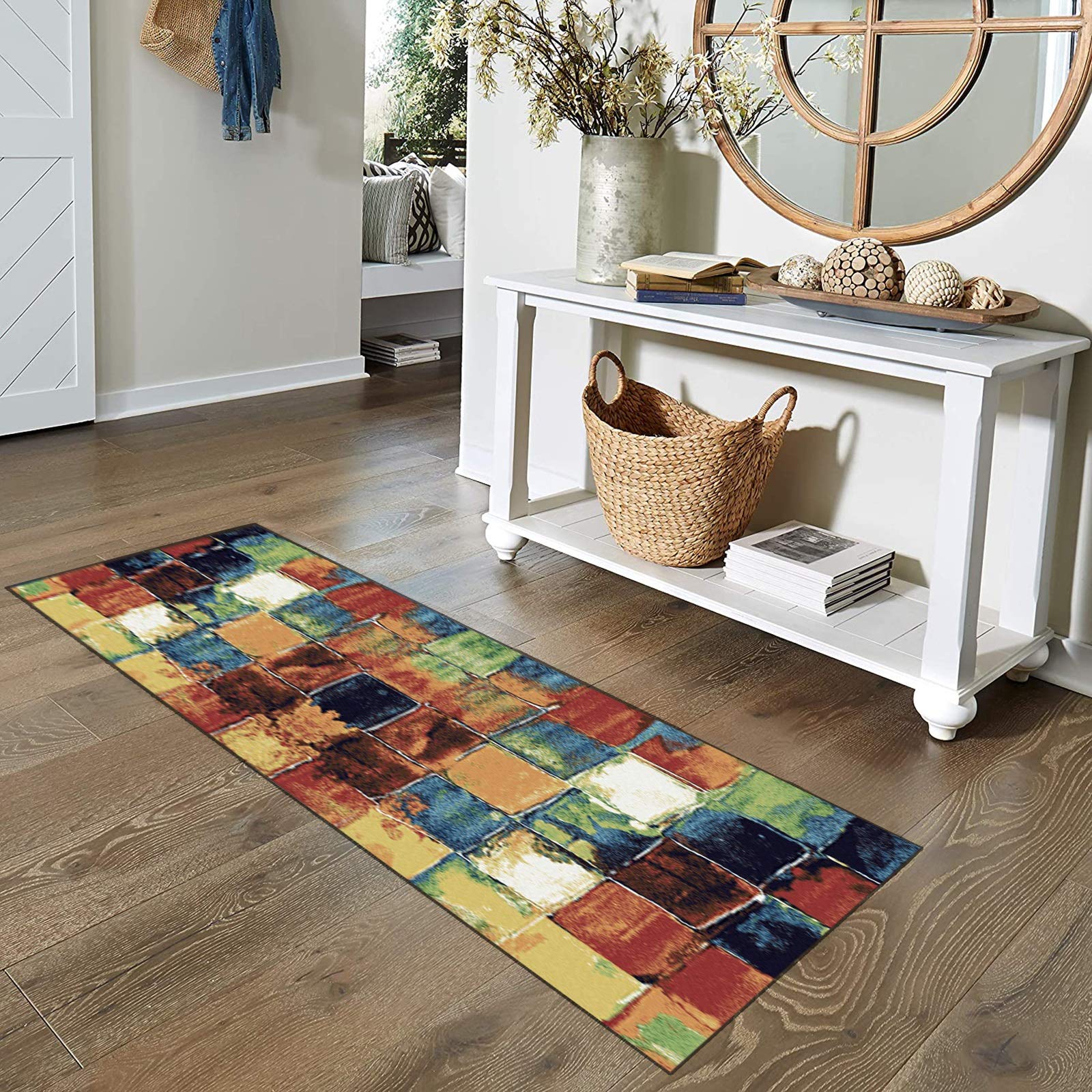 GJIF Tapis de Couloir Passage Cuisine Antidérapant Géométrie Design Moderne, pour Couloir/Cuisine/Escaliers, Largeur 60cm / 70cm/ 80cm / 90cm/ 100cm / 120cm(Size:120x700cm