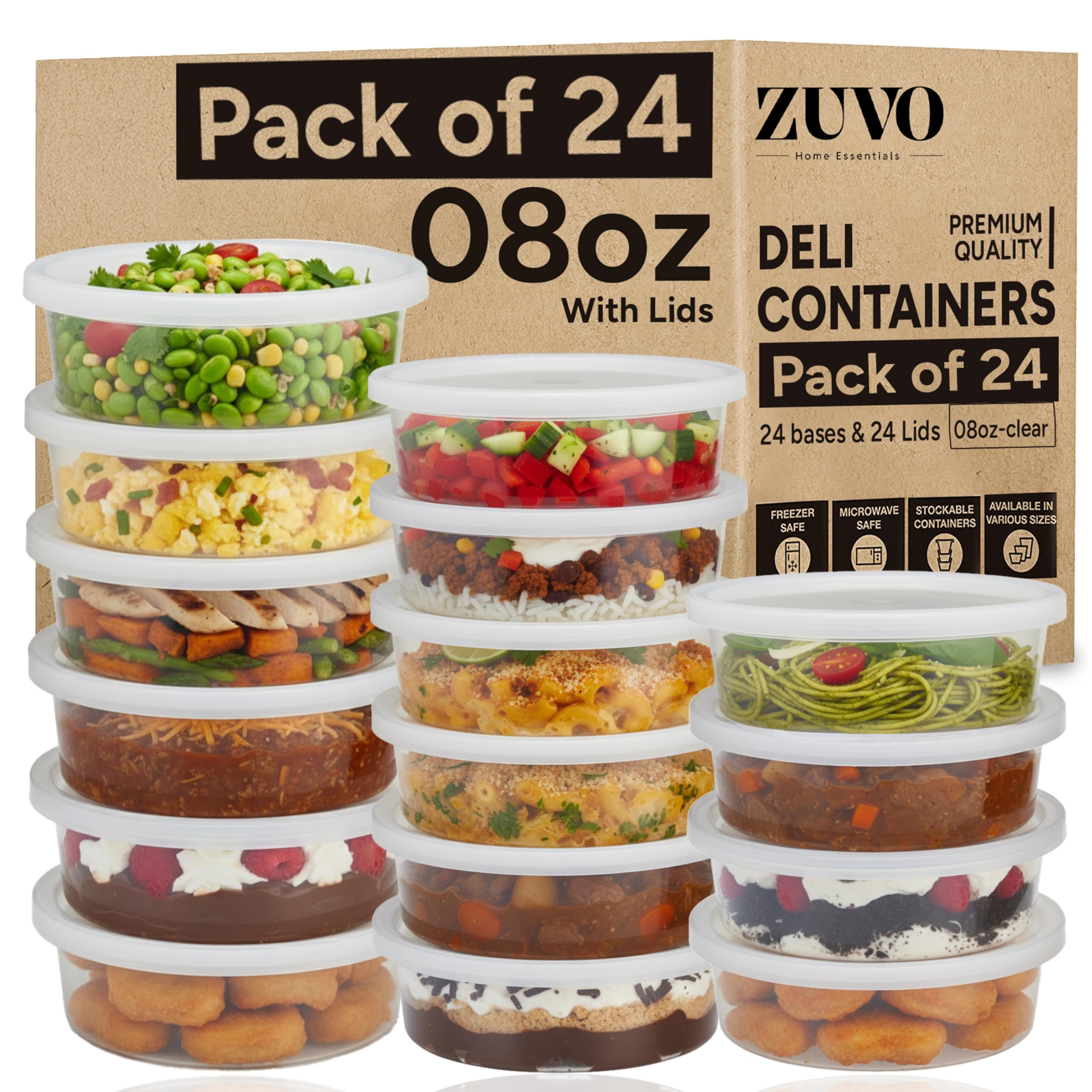 Zuvo 8Oz Plastic Food Containers With Lids (24 Pack)Bpa-FreeLeakproofReusable For Meal Prep & Storage from B&Q
