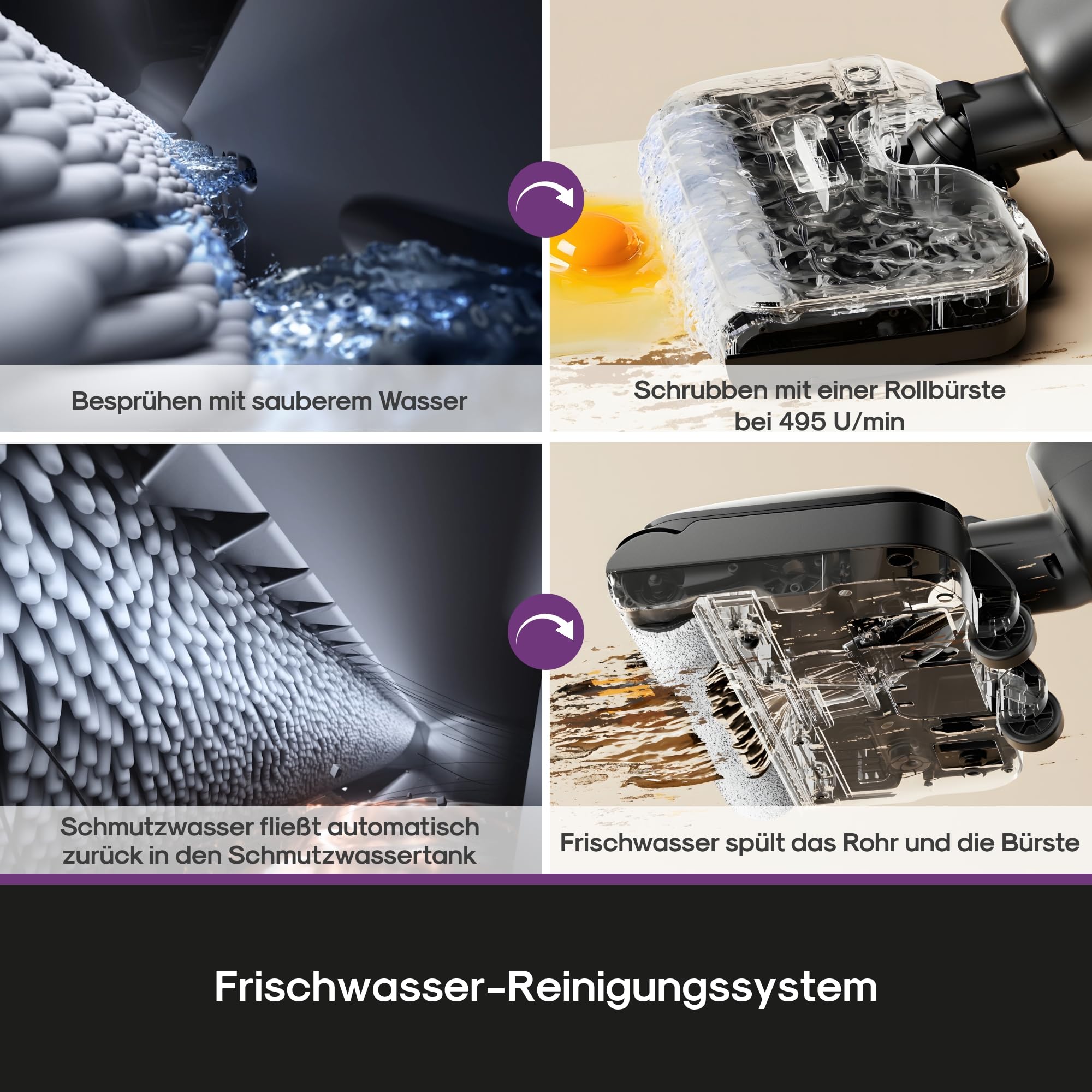 Eureka FloorShine 460 Nass Trockensauger Kabellos, 180° Flachdesign Wischsauger Saugwischer, 17000 Pa Akku Staubsauger mit Wischfunktion, 30min Laufzeit Reinigung unter tiefen Möbeln für HarteBoden