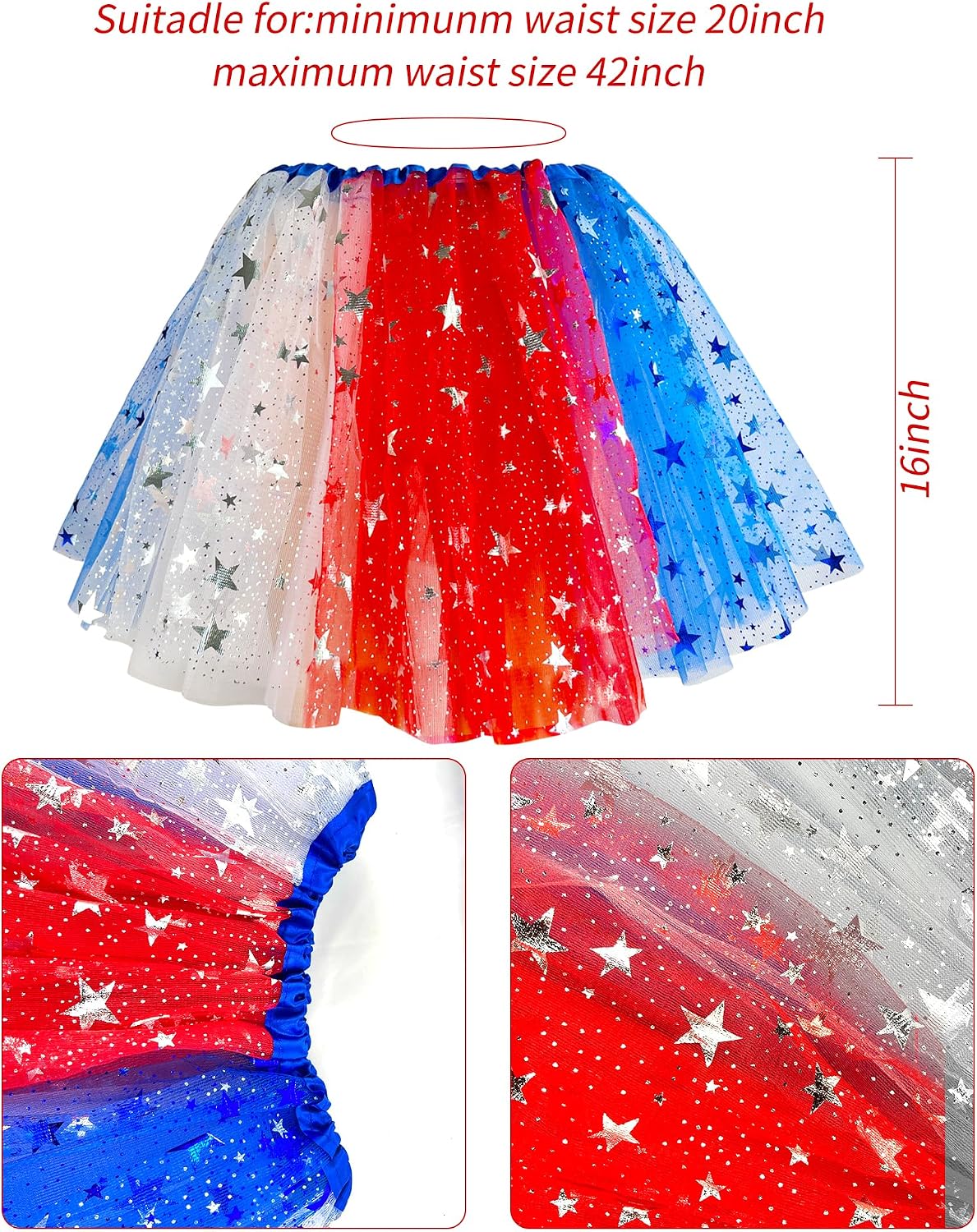 5pcs 4th of July Tutu Set for Women 250 Years Red White and Blue Tutu Patriotic Stars Skirts for 4th of July Party Halloween Cosplay