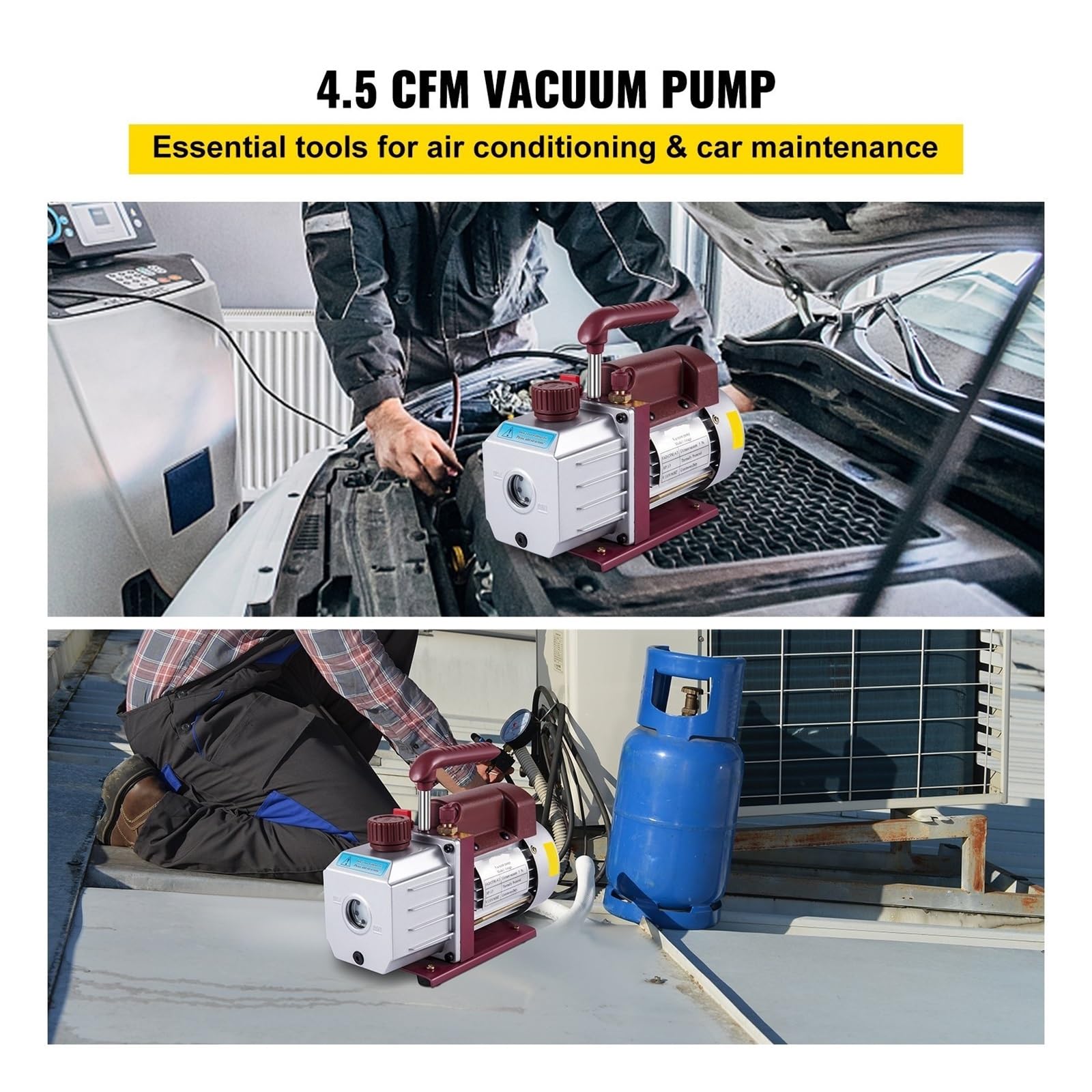 Set pompa a vuoto, Pompa for vuoto 4.5CFM Pompa for vuoto HVAC Pompa for vuoto rotativa a palette monostadio 1/3HP 5PA Ultimate Aria condizionata Vuoto refrigerante per HVAC Aria condizionata Refriger