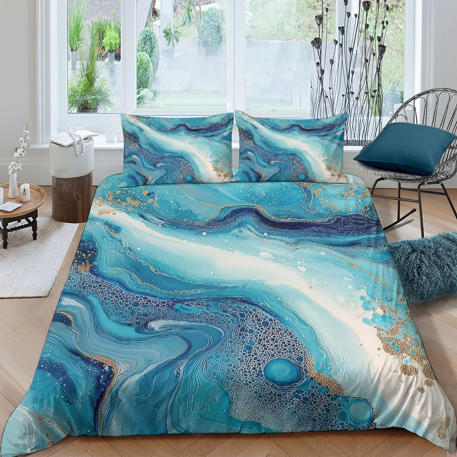 Ctjqhvkz Style-6 3D Printed Blue Marble Fitted Sheet Microfiber Soft Bedroom Decor Aqua Wave Mattress Cover For Home Dorm Single（135X200cm）