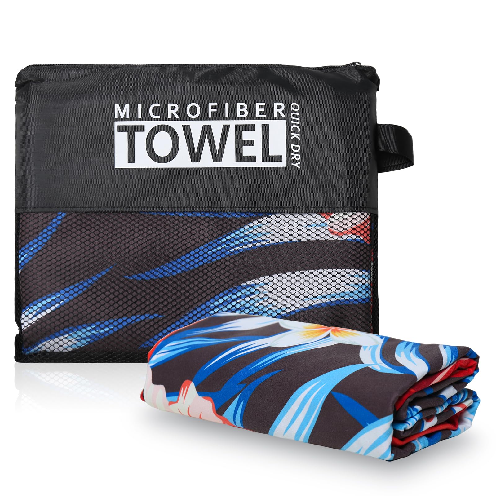 Vorvowry Microfibre Beach Towels for Adults Women Men Extra Large Lightweight Quick Dry Sand Free Travel Towel Double Sided Printing for Swim Sports with Mesh Bag 80×180cm Tropical Flowers 1 Pack - Image 2