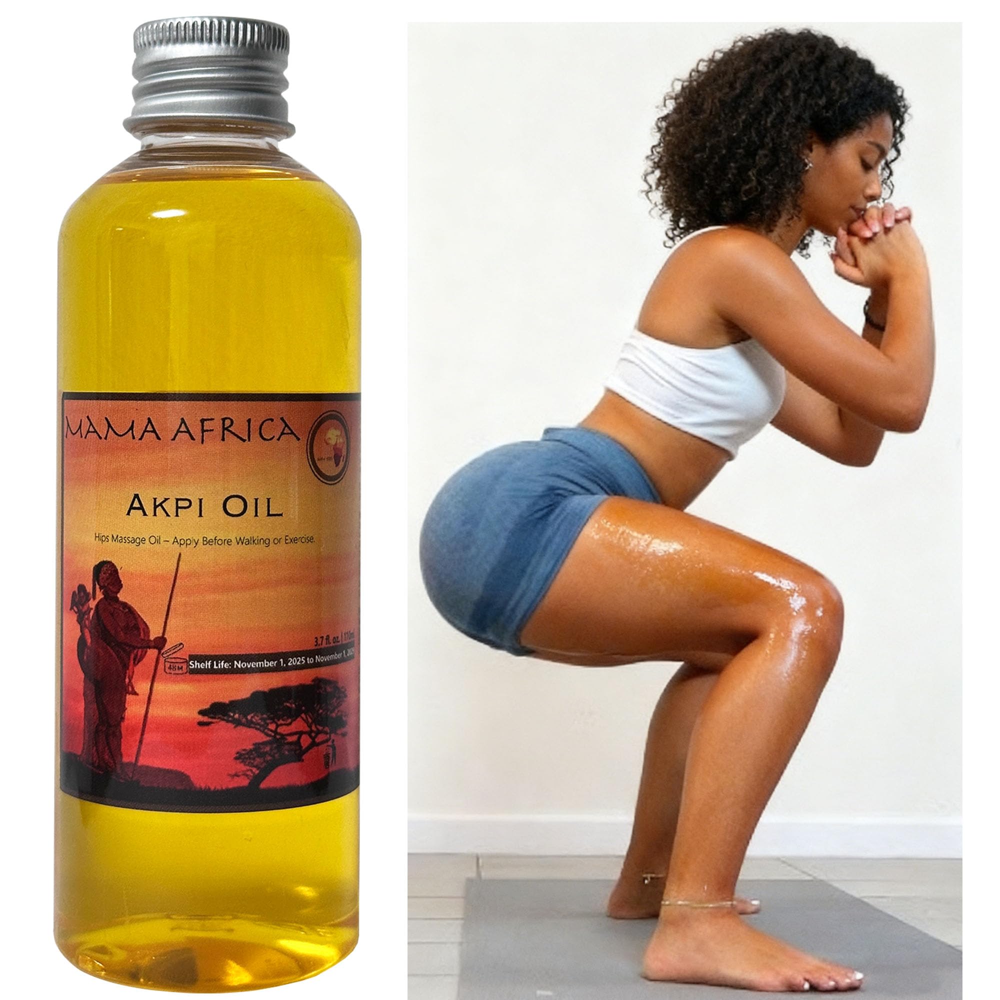 West African Akpi Seeds HIPS Workout Massage Oil for Comfortable Movement — Boost Your Confidence with Every Walking Step — Enhanced Comfort During Resistance Bands, Workout, Yoga & Exercise
