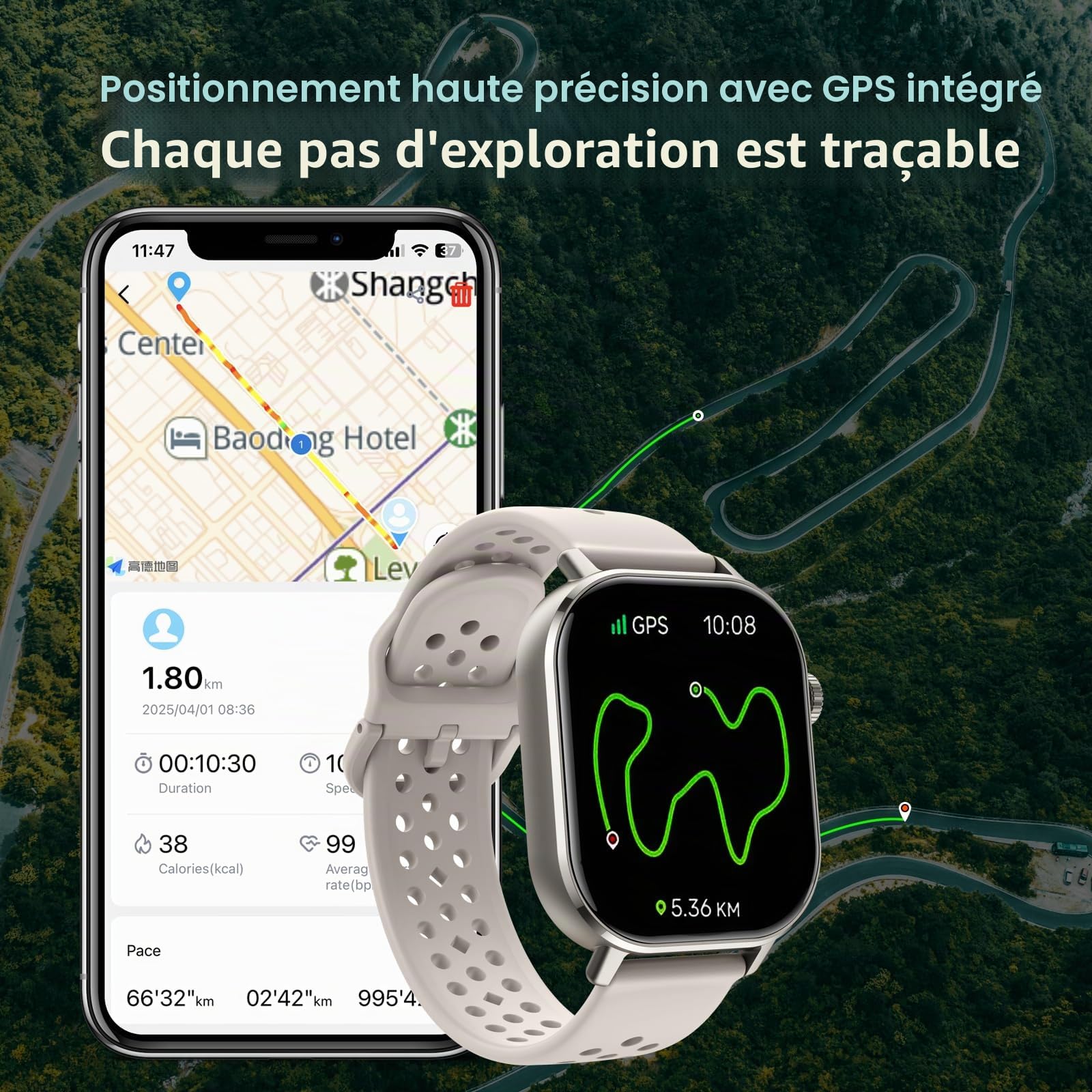 GPS Montre Connectée Homme Femme, AMOLED 2,06" Smartwatch 5ATM Étanche HD Appels Bluetooth, 110+Sportifs Montre Sport Podometre Cardiofrequencemetre SpO2 Sommeil, Montre Intelligente pour Android iOS