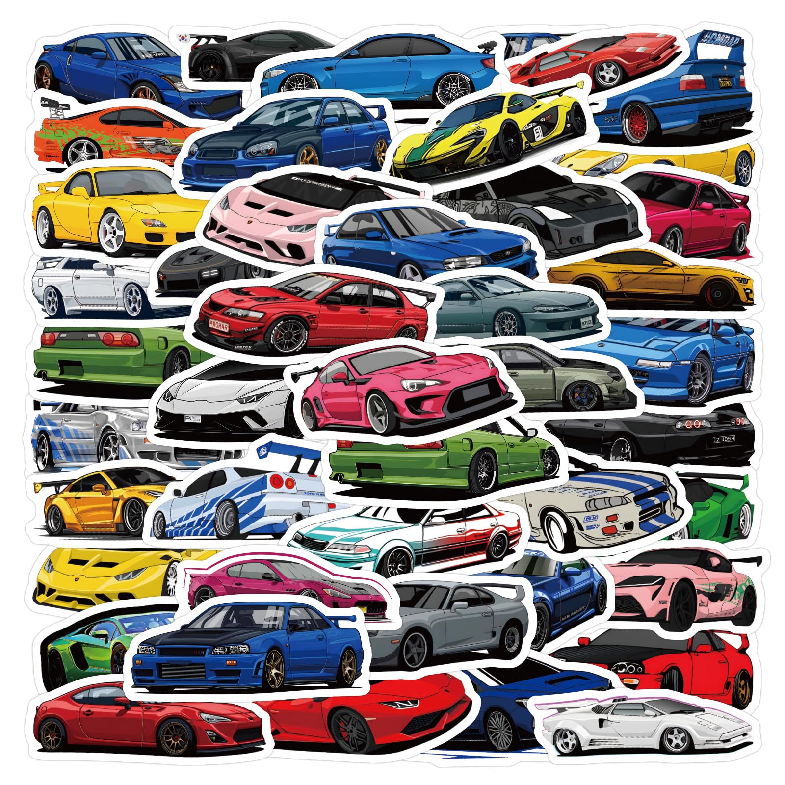 60 Pcs Sport Super Car Stickers for Teens Adult, Cute Sports Cars Sticker Waterproof Vinyl Decals for Water Bottle Laptop Skateboard Helmet Luggage Party Favors, Birthday Gift (Car)