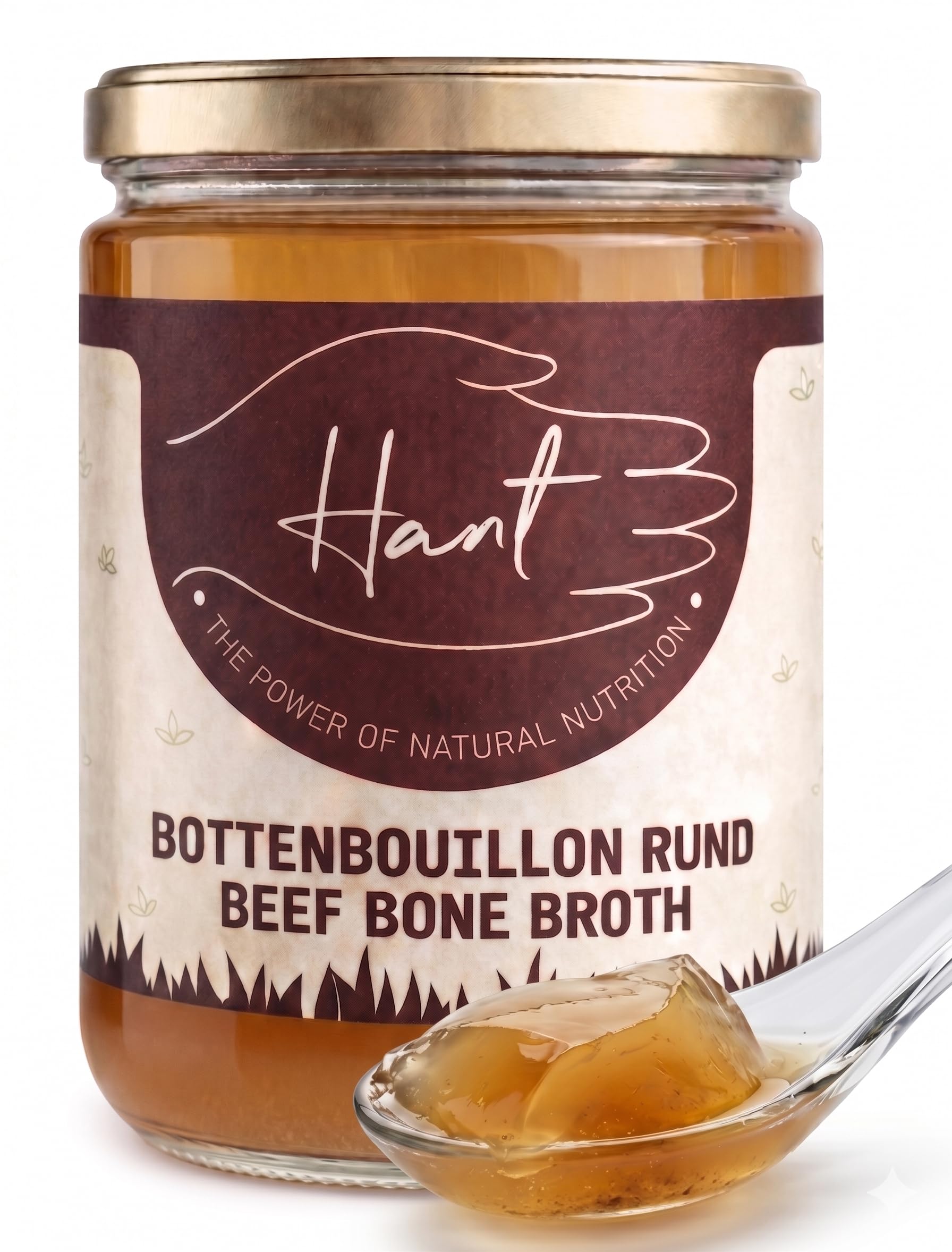 HANT | Bouillon d’os de bœuf texture gélatineuse – Halal – Presque sans goût, concentré – Bone Broth – Cuit 32 heures – Collagène & nutriments – Pour cuisiner & boire – Sans OGM, sans gluten – 400 ml