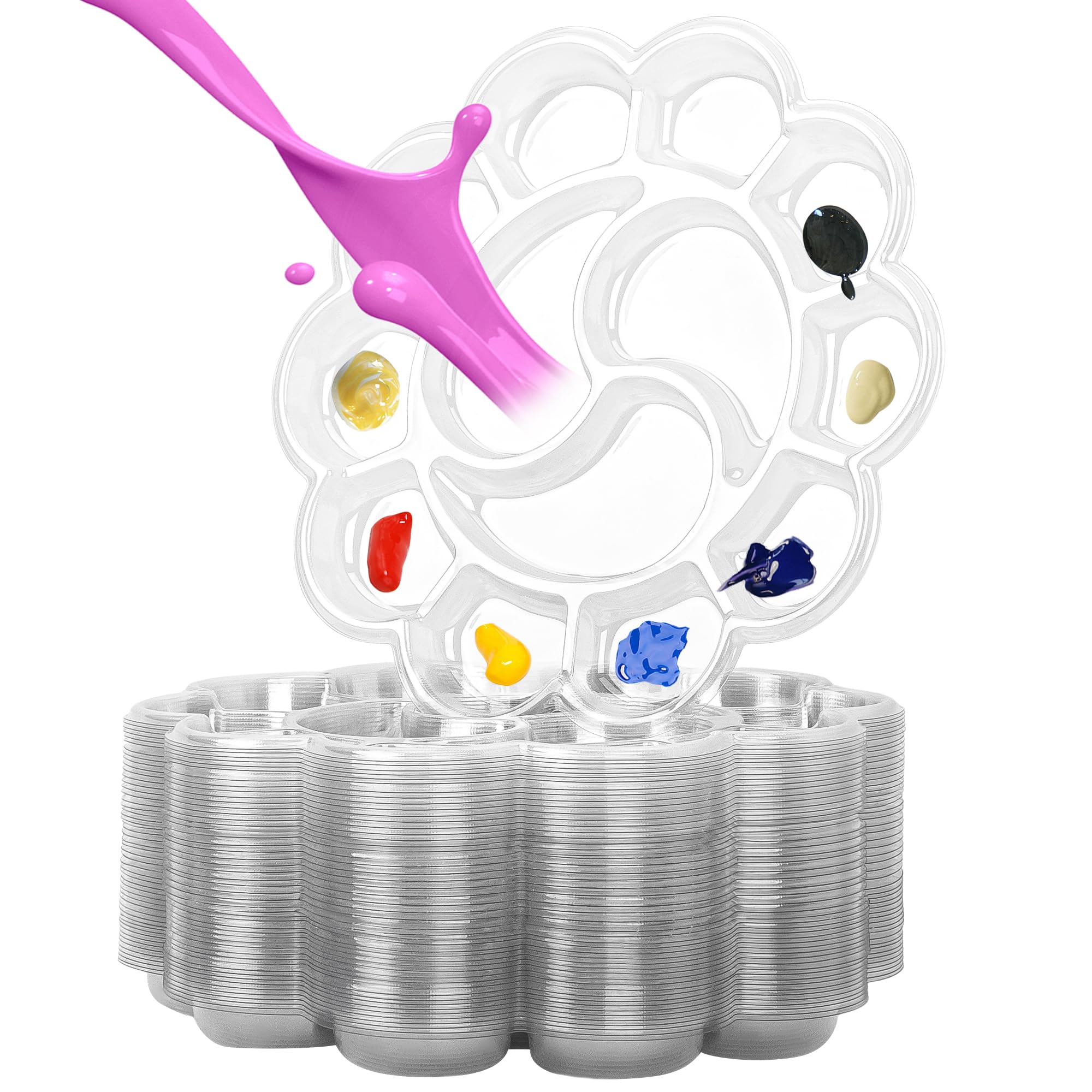 SHIDOW Paint Palette Tray, Round, Transparent Plastic, Multi-Compartment (50 Pcs, Transparent) (15CM)