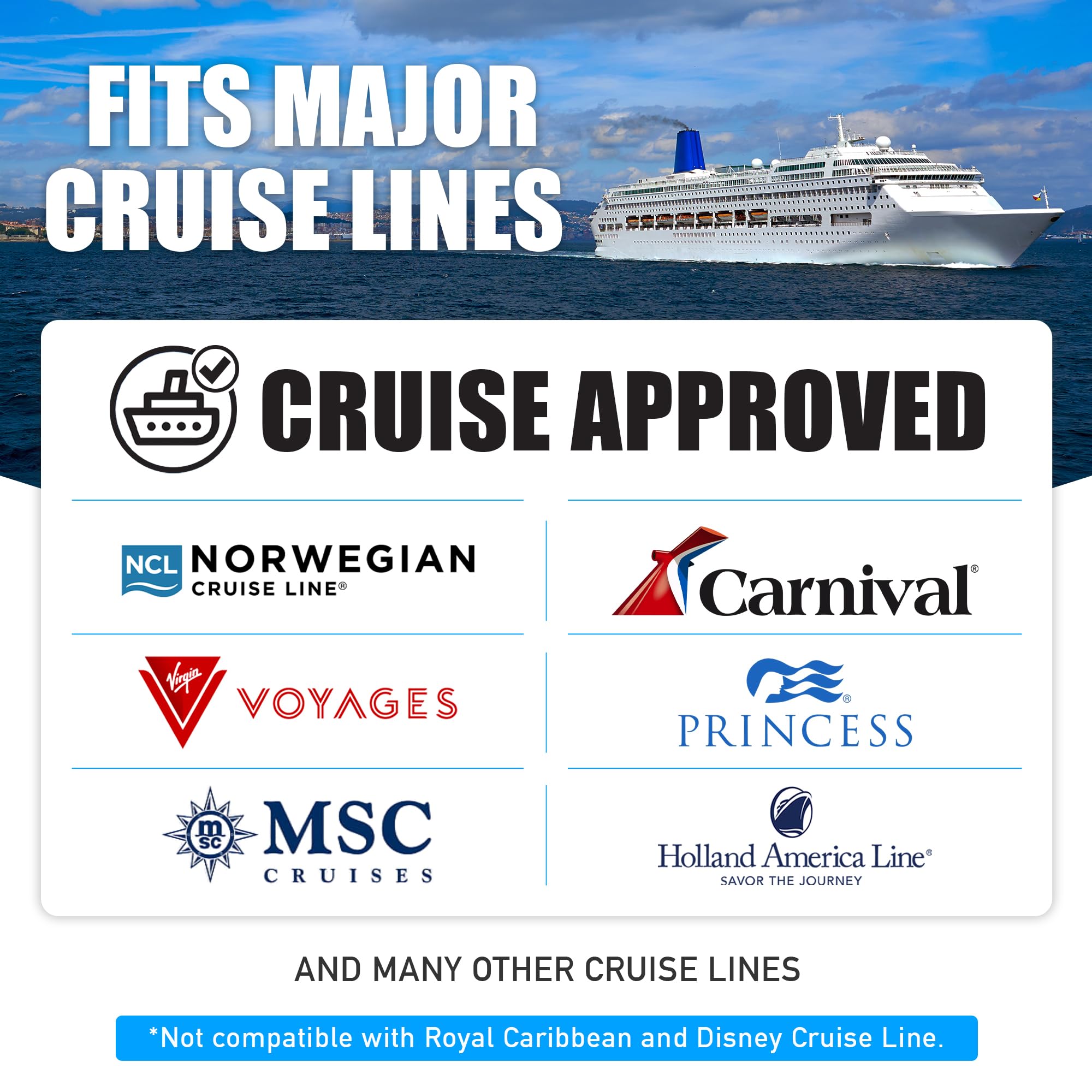 Cruise On Non Surge Cruise Approved Power Strip, Essentials [2 USB, 3 AC] — Amazon image 4