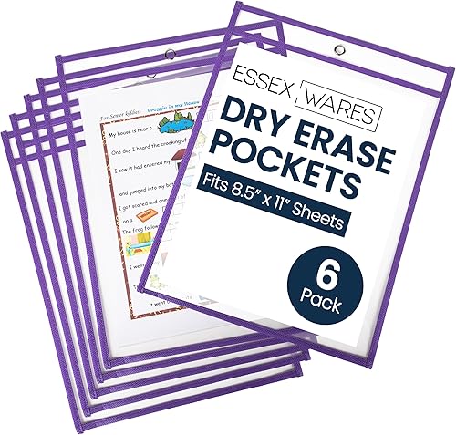 Miniatura 1 de Paquete de 6, protectores de documentos de bolsillo de borrado en seco, morados, 10 pulgadas de ancho x 13.5 pulgadas de alto - Fundas de plástico