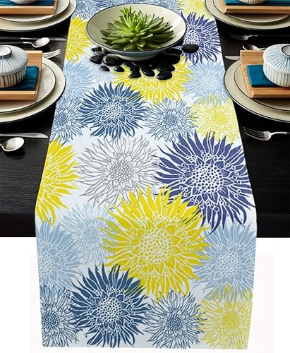 Camino de mesa floral de 13 x 70 pulgadas, lino de arpillera, antideslizante, resistente al calor, mantel individual para decoración del hogar para