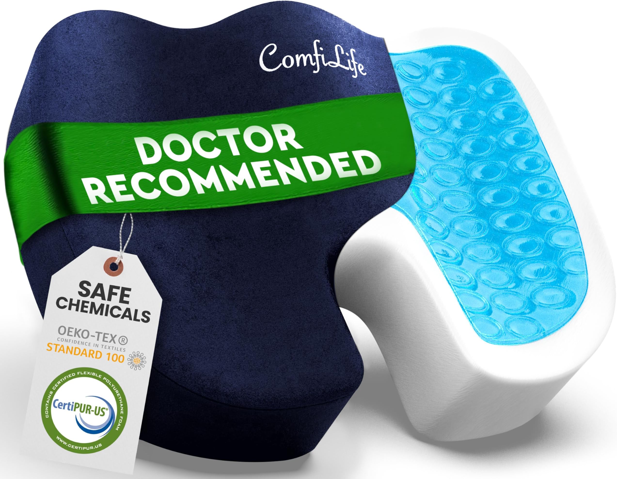 ComfiLife Gel Enhanced Seat Cushion – Office Chair Cushion – Non-Slip Gel & Memory Foam Coccyx Cushion for Tailbone Pain - Desk Chair Car Seat Cushion Driving - Sciatica & Back Pain Relief (Navy)