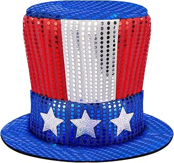 4th of July Hat Sequin Patriotic Hats American Flag Top Hat Men Women Patriotic USA 250th Anniversary Match Day Party, Independence Day