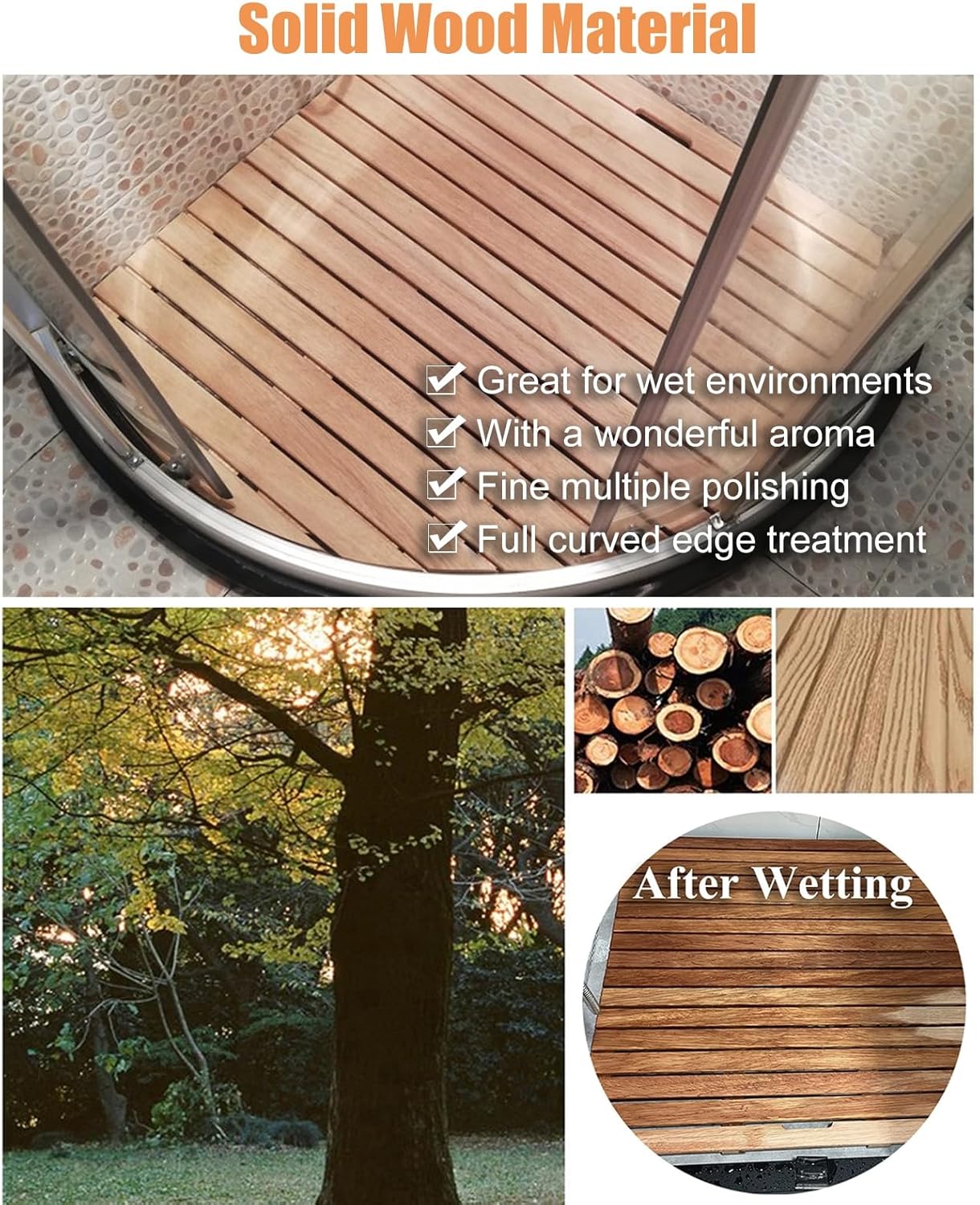 Heavy Duty Wooden Bath Mat, Fan Shape Bathroom Mat, No Burr Wood Shower Mat Slatted Platform for Bathtub/RV/Pool, Can Be Customized (Size : 70x70cm(27.5x27.5in))