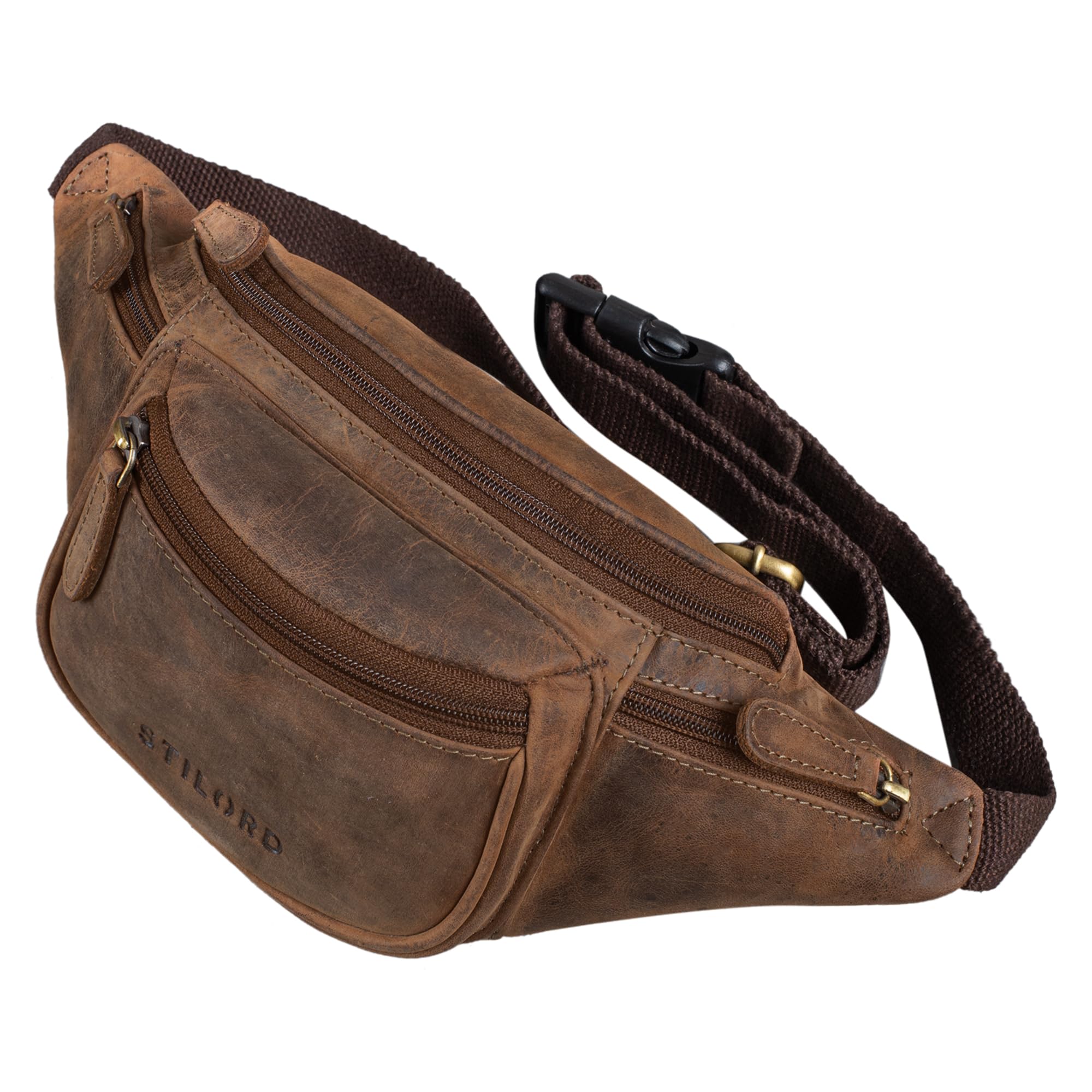 STILORD "Eliah" Marsupio in pelle vintage da uomo Borsa a tracolla Borsello Zainetto monospalla con Tasche Cerniera Resistente per Sport Jogging Festival Montagna Colore:cognac - marrone chiaro