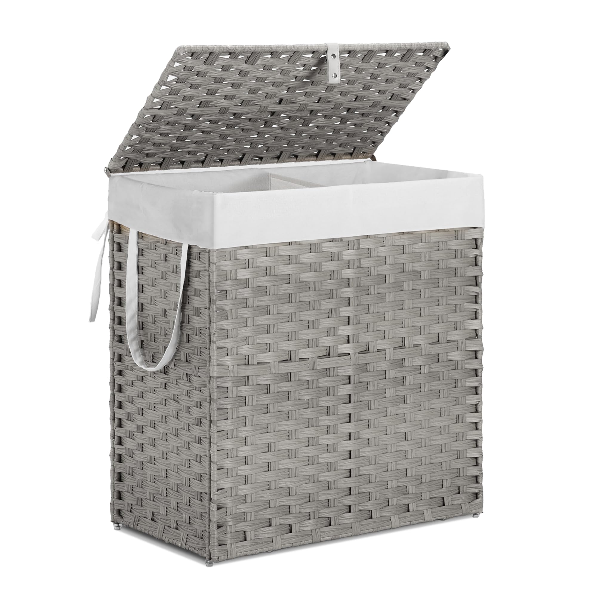 Woven Laundry Basket with Lid Large Hamper with Removable and Machine-Washable Liner Foldable Rattan Clothes Hamper Sturdy Steel