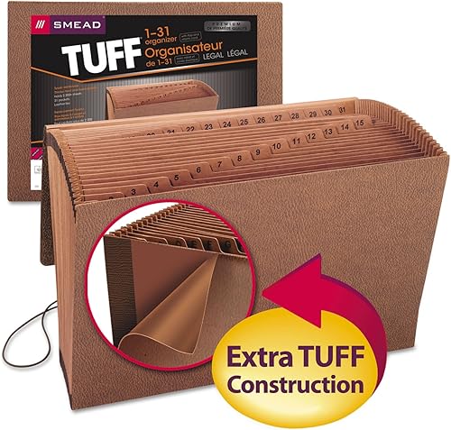 Vista 3 de Smead TUFF - Archivo expansible, 31 bolsillos, diario (1-31), cierre de solapa y cordón, tamaño legal, cuerda roja (70369)
