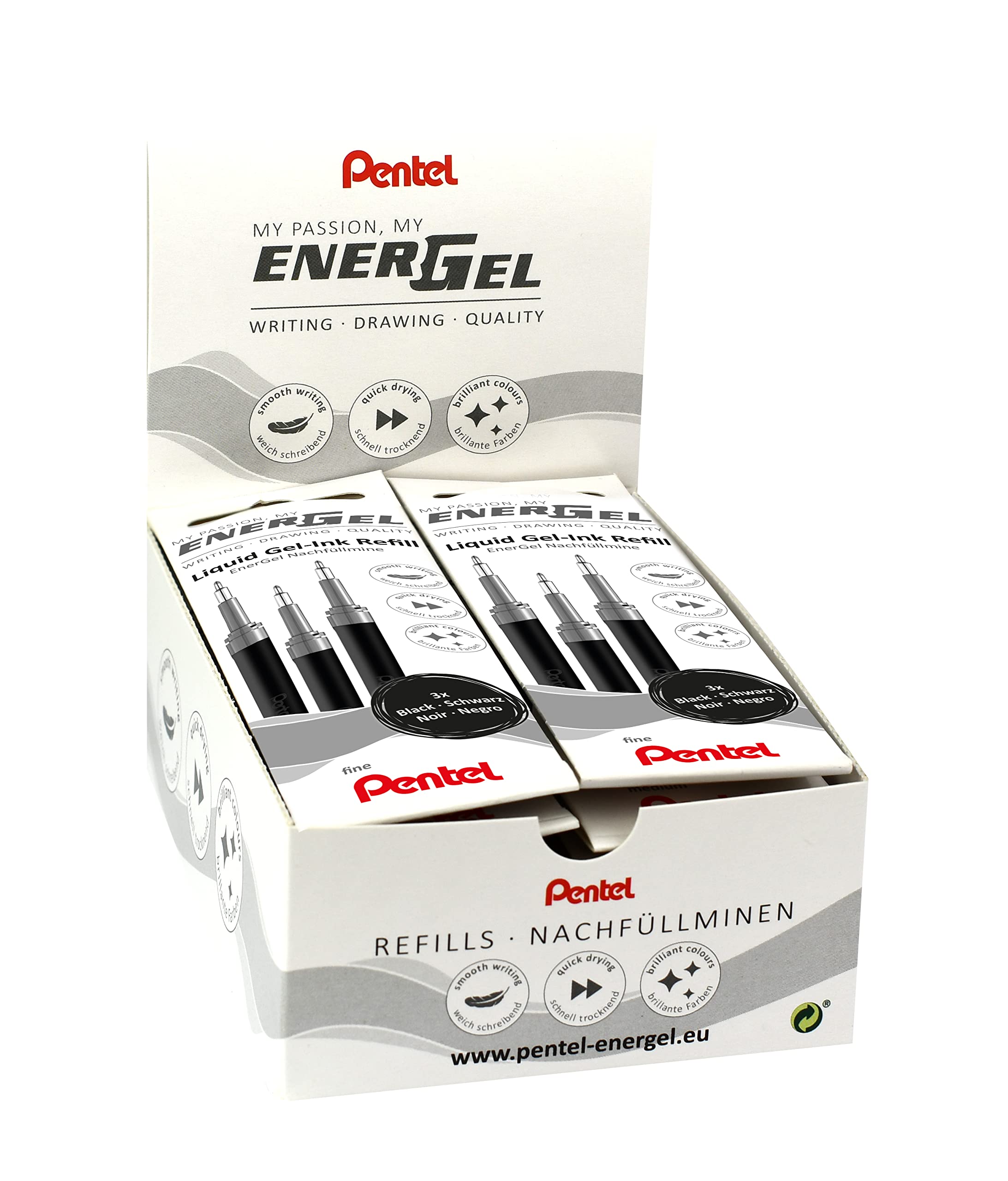 Pentel LRN5-3A Refill for EnerGel Pens 0.5 Ball = 0.25 mm Line Width Needle Tip Pack of 12 Black