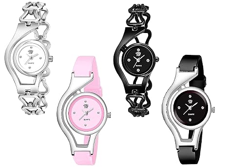 SWADESI STUFF Analogue Girls Watch (Assorted Dial Assorted Colored Strap) (Pack of 4)