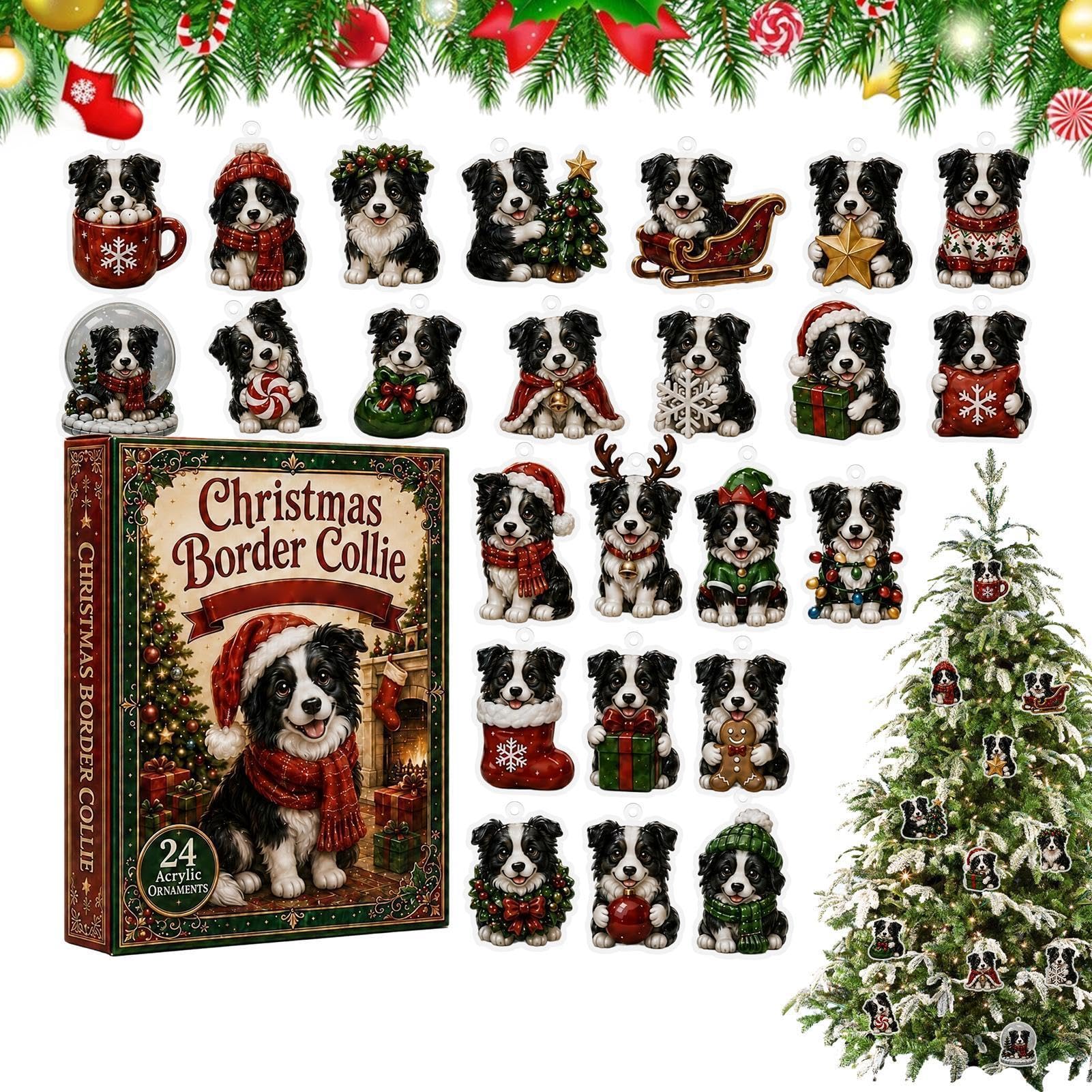 2026 Hunde-Adventskalender 2D Acryl-Deko 24 Tage | Festlicher Countdown-Anhänger für Kinder Erwachsene Freunde Ferienhaus Wohnung Wohnzimmer Weihnachtsbaum Fenster Kaminsims