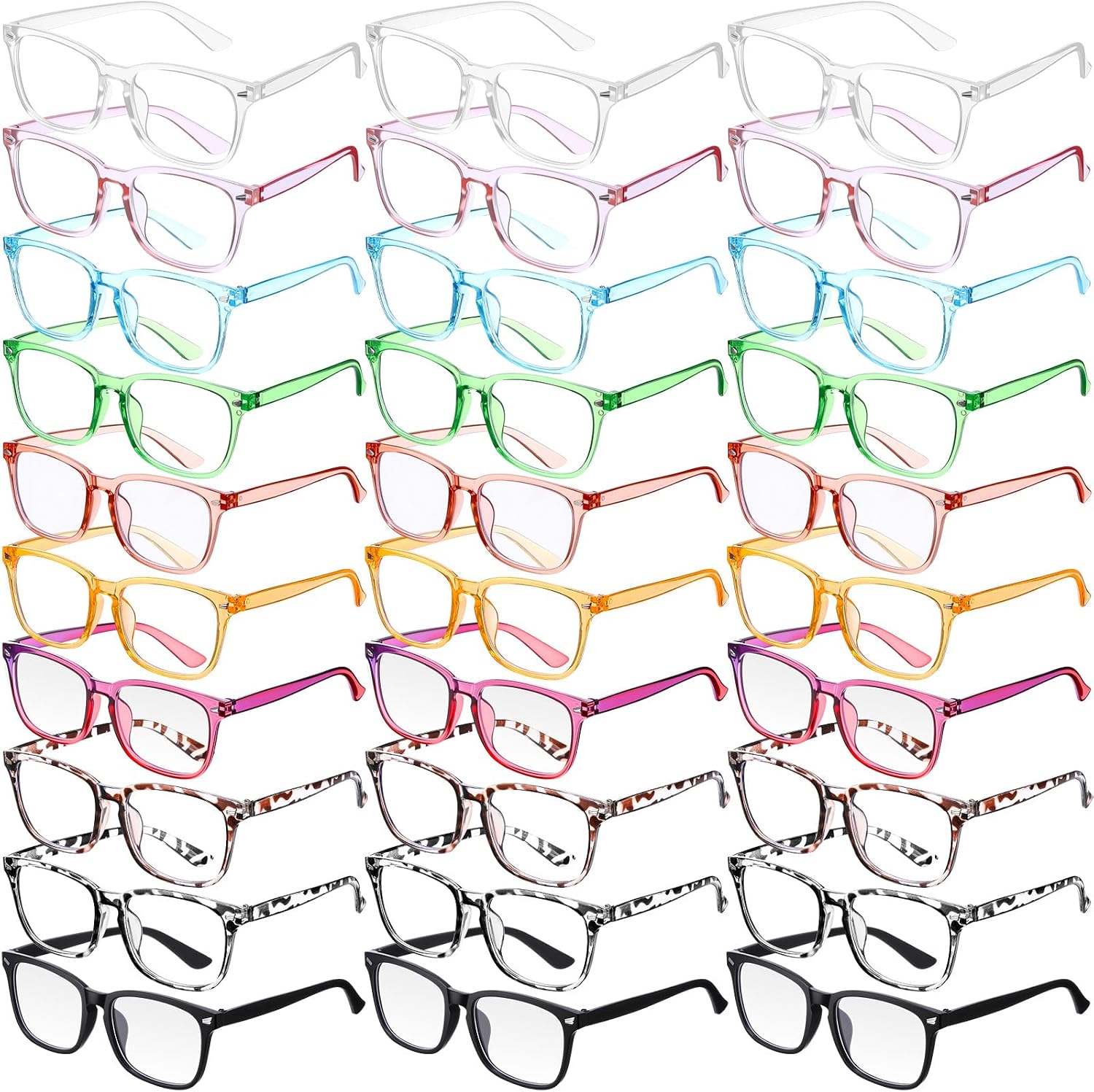 Jerify 30 Pack Blue Light Glasses for Woman Men, Fashion Bluelight Blocking Glasses for Computer Use Gaming Work, Anti Eyestrain (10 Colors)