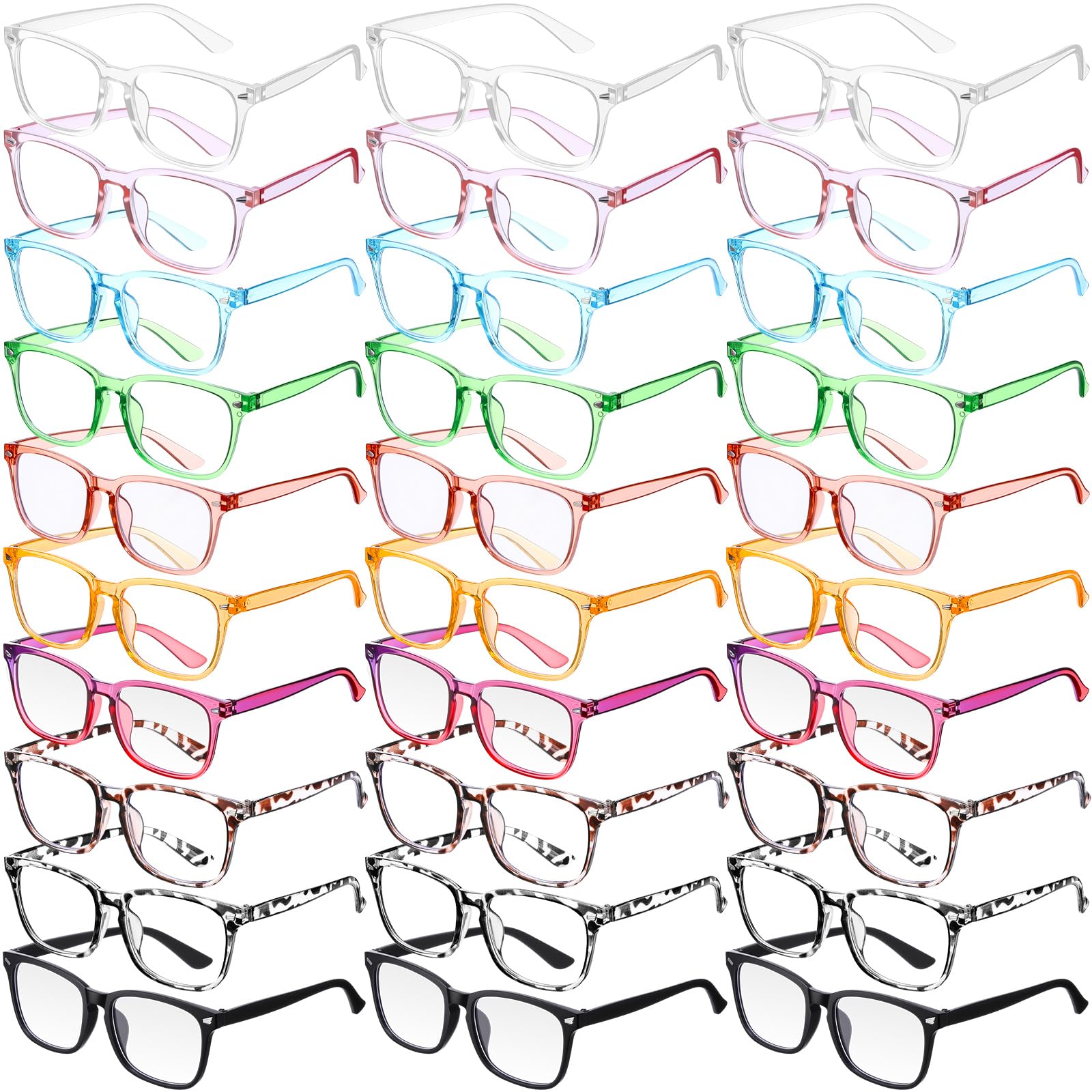 Jerify 30 Pack Blue Light Glasses for Woman Men, Fashion Bluelight Blocking Glasses for Computer Use Gaming Work, Anti Eyestrain (10 Colors)
