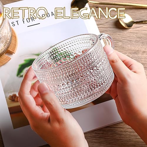 Miniatura 2 de Vintage Coffee Mugs 4 pcs,Overnight Oats Containers with Lids and Spoon 14 oz-DWTS Glass Cups with Lids,Cute Coffee Bar Accessories and Kitchen Gifts