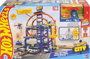 Hot Wheels Toy Car Truck Set with Diecast Car & Helicopter Storage for 36 1:64 Scale Vehicles Speed Snap Adapter Mega Loop Garage