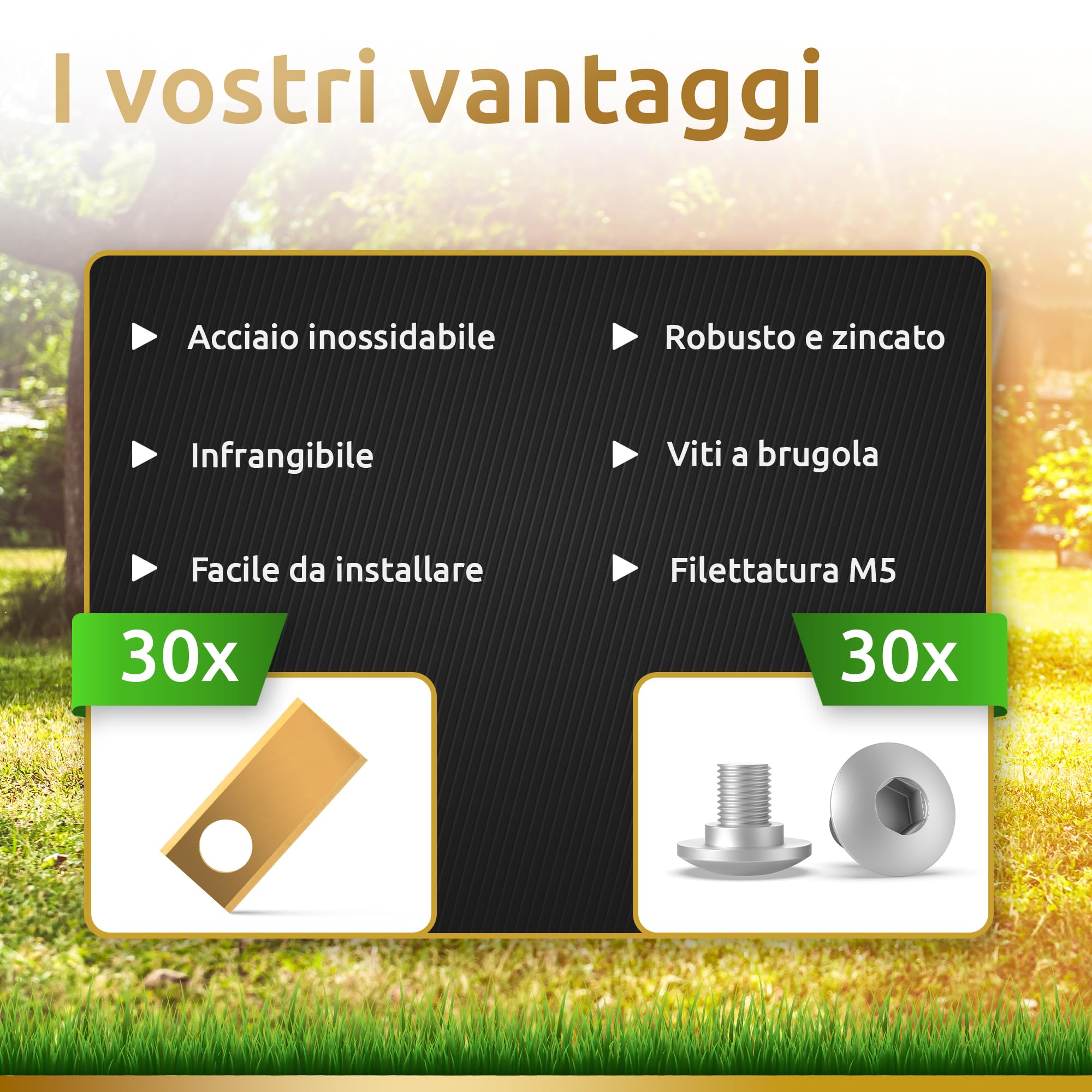 ECENCE 30 Titan Lame di Ricambio per Robot Tagliaerba di qualità compatibili con Honda Miimo 300 e 500 0,5mm 2gr + Vite