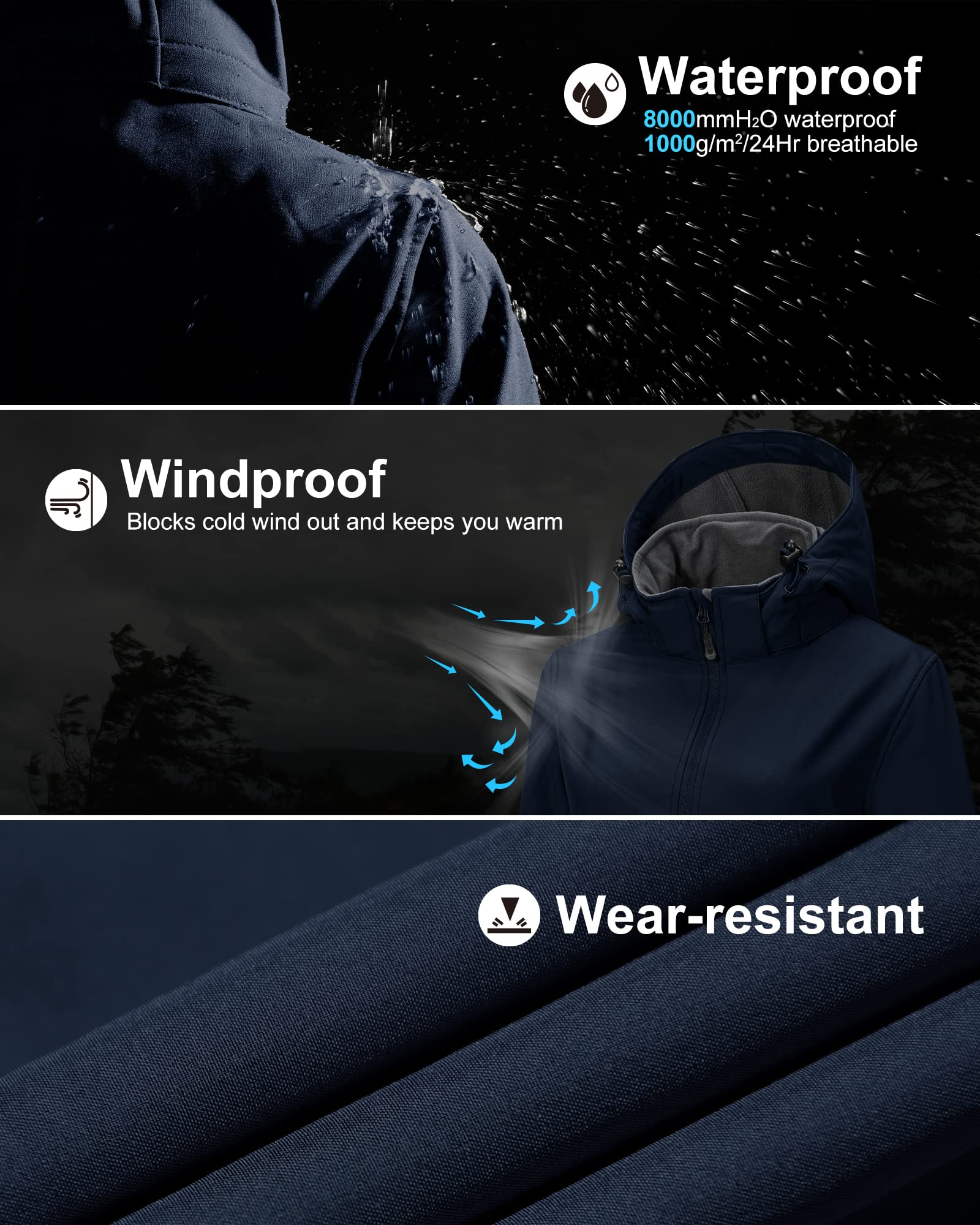 33,000ft Giacca softshell leggera da donna con cappuccio, impermeabile, funzionale, foderata in pile, traspirante, per ciclismo, escursionismo, attività all'aperto