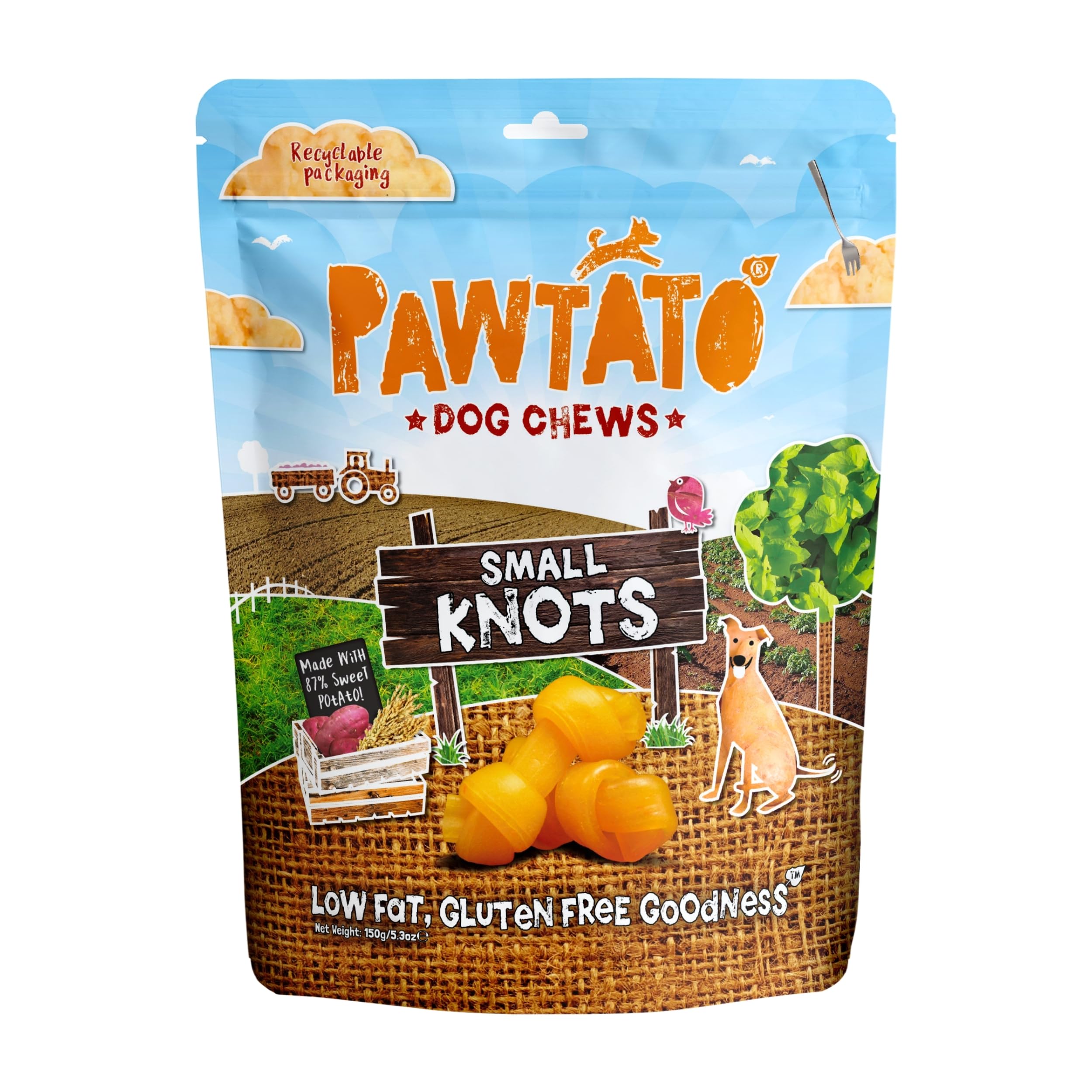 Pawtato Small Vegan Dog Chews Knots 150g – Natural Rawhide Alternative Dog Treats, Low Fat, Plant-Based, Hypoallergenic Sweet Potato Chews