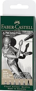 Faber-Castell F167116 Pitt Artist Pen Wallet of 6 with Assorted Tips - Black