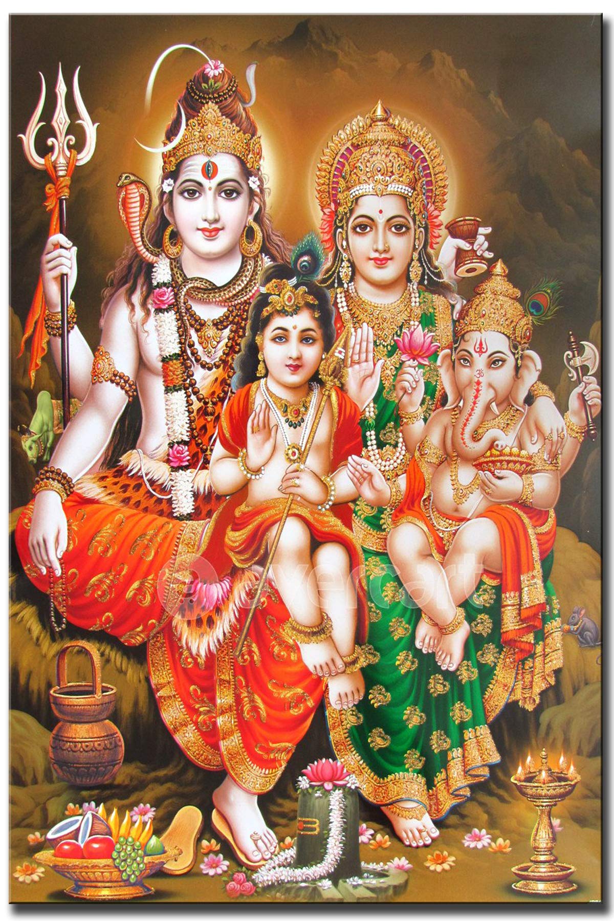 wallpics® Lord Shiva with Parvati Ganesh and Kartikey waterproof vinyl sticker poster For Home Decor,Office, Hall,Living Room,Bedroom,Kids Room (12X18)