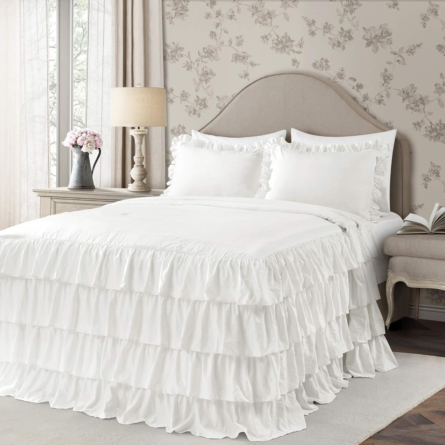 Lush Decor Lush Décor Allison Ruffle Skirt Bedspread White Vintage Chic Farmhouse Style Lightweight 3 Piece Set Full,
