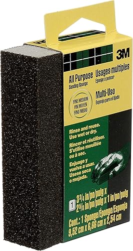 Miniatura 25 de 3M Bloque de esponja de lijado, paquete de 12, grano mediano, 3-3/4 pulgadas x 2-5/8 pulgadas, diseñado para lijar madera, pintura, metal, plástico