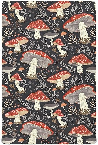 Fitted Crib Sheet for Boys Girls,Mushroom Leaves Jersey Knit Baby Sheet for Standard Crib and Toddler Bed Mattresses, Cozy Soft Breathable, 28 x 52