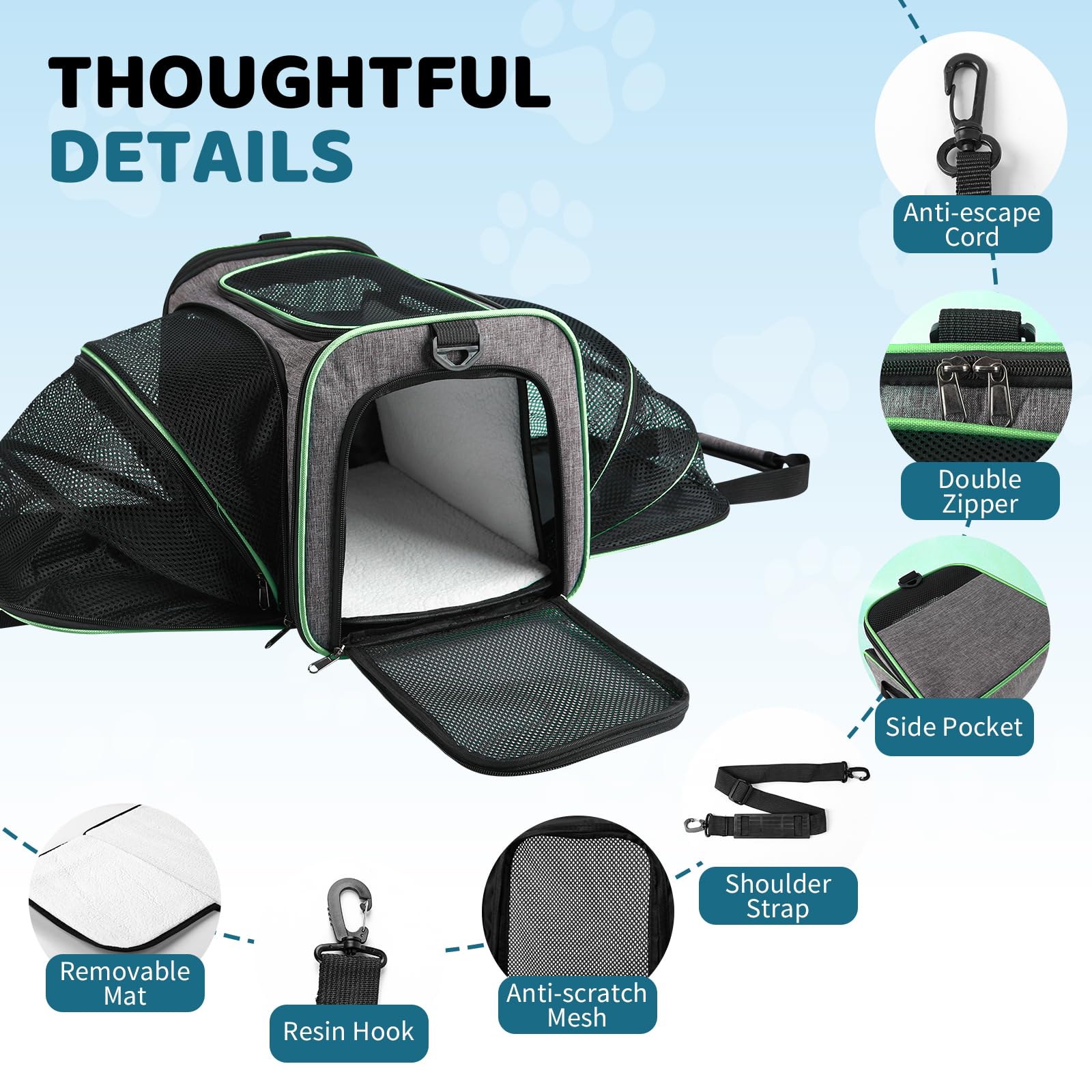 Airline Approved Pet Carrier for Cat - 17 * 11 * 11 Expandable Soft Side Pet Carrier, Collapsible Pet Travel Bag Carrier with Foldable Pet Bowl for Cat Small Animals Under 14LB - image 3