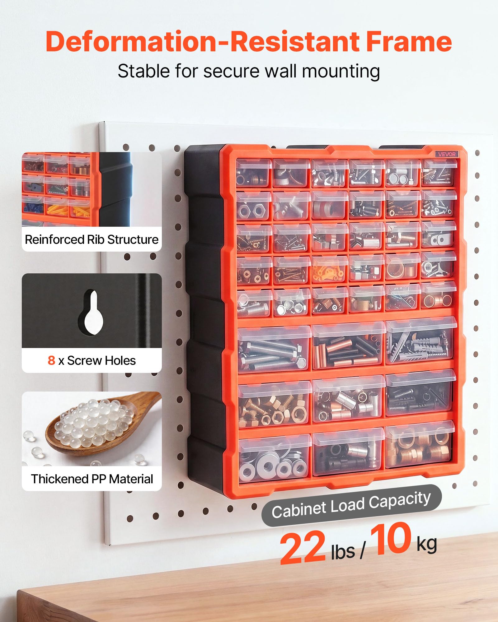 VEVOR Organizer per Minuteria a 39 Cassetti, Cassettiera Porta Minuteria Impilabile, Contenitore da Parete per Viti, Bulloni, Ferramenta e Componenti, in Plastica, Ideale per Garage, Casa e Officina