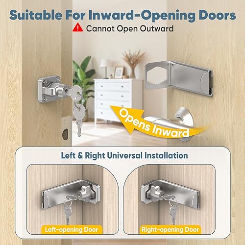 Miniatura 5 de Cerraduras de puerta de ángulo recto de 90 grados, pestillo deslizante grueso de 3.3 pulgadas para apertura hacia adentro, armario, cobertizopuerta
