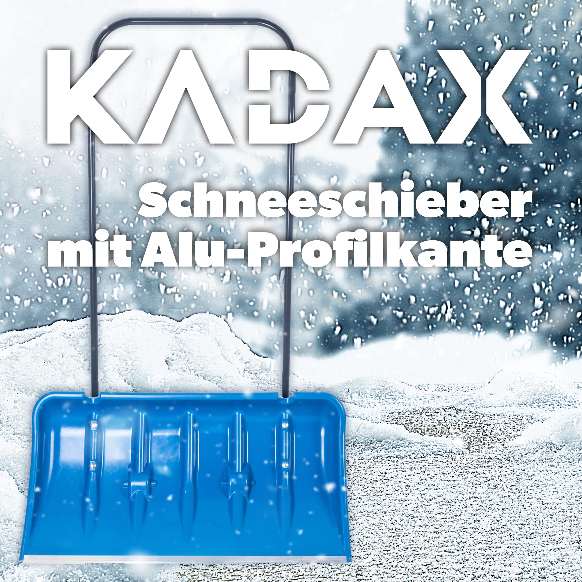 KADAX Pelle à Neige en Plastique dotée d'une Ferrure en Aluminium, Outil de Déneigement Robuste et Efficace avec Roues et Manche en Métal (Bleu)