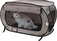 SportPet Designs Large Pop Open Kennel - Portable Soft-Sided Cat Carrier with Waterproof Washable Bed for Travel